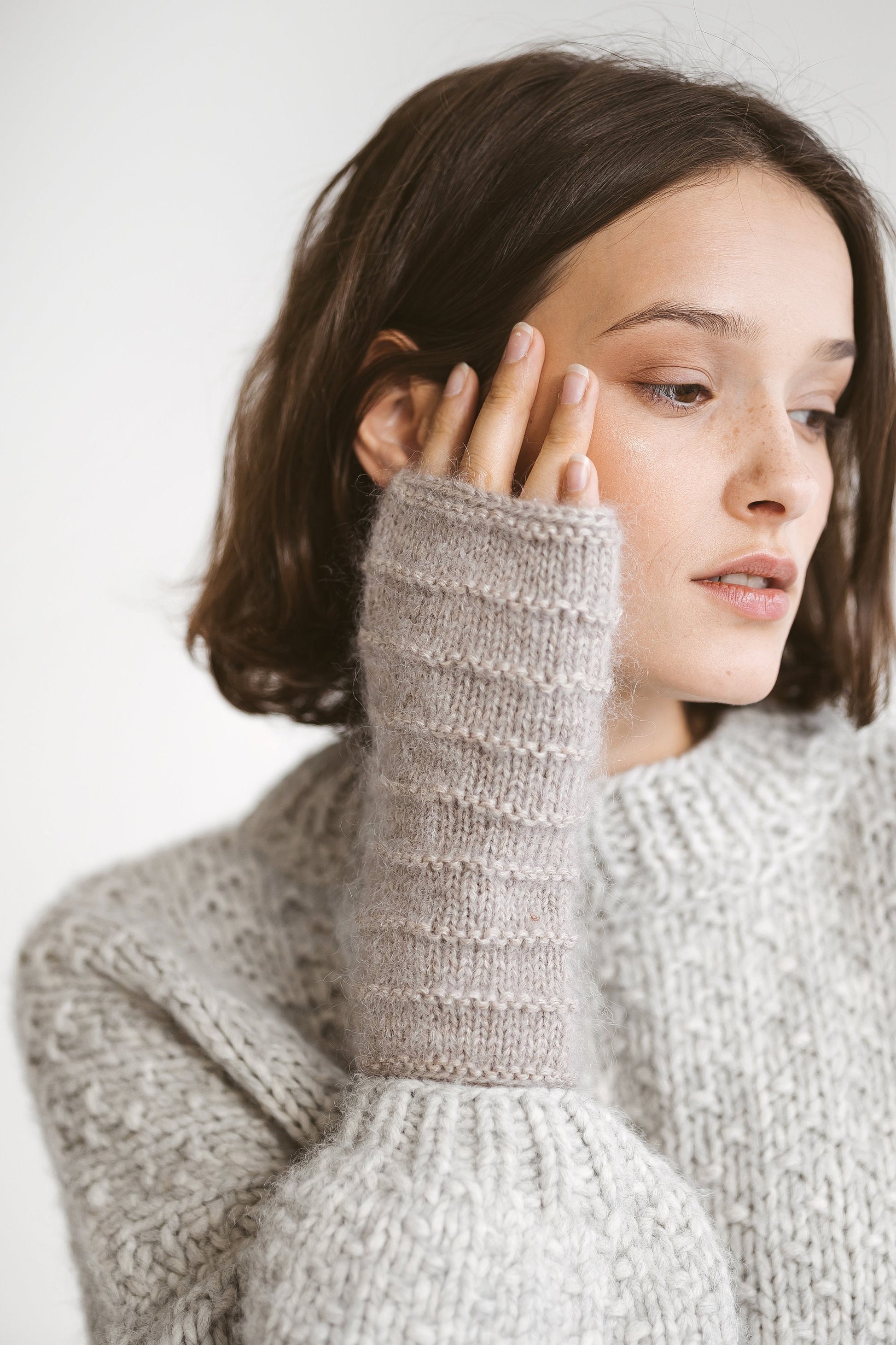 Almond mohair fingerless gloves, creamy women knit mittens, light brown hand warmers, alpaca wool winter gloves, cable knit wrist warmers