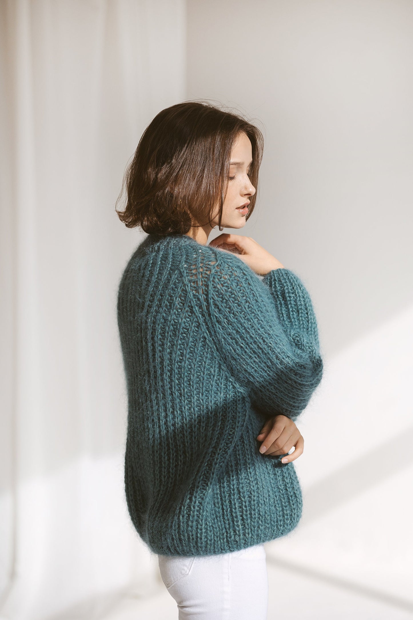 Teal Green Mohair Cardigan With Buttons, Fuzzy Turquoise Blue Alpaca Wool  Sweater, Light Fuzzy Oversized Cardigan, Chunky Cable Knit Cardi