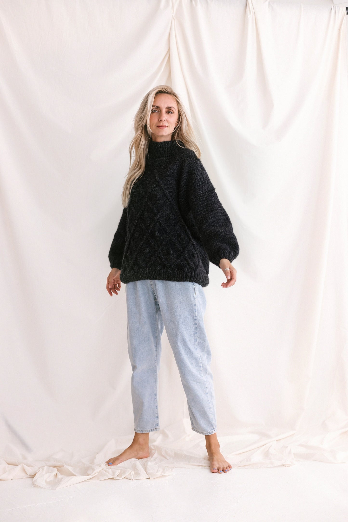 Dark Gray Sweater, Soft Cable Knit Jumper, Grey Alpaca Pullover, Chunky Knit Wool Sweater, Balloon Sleeve Pullover In Grey, Knitted Jumper