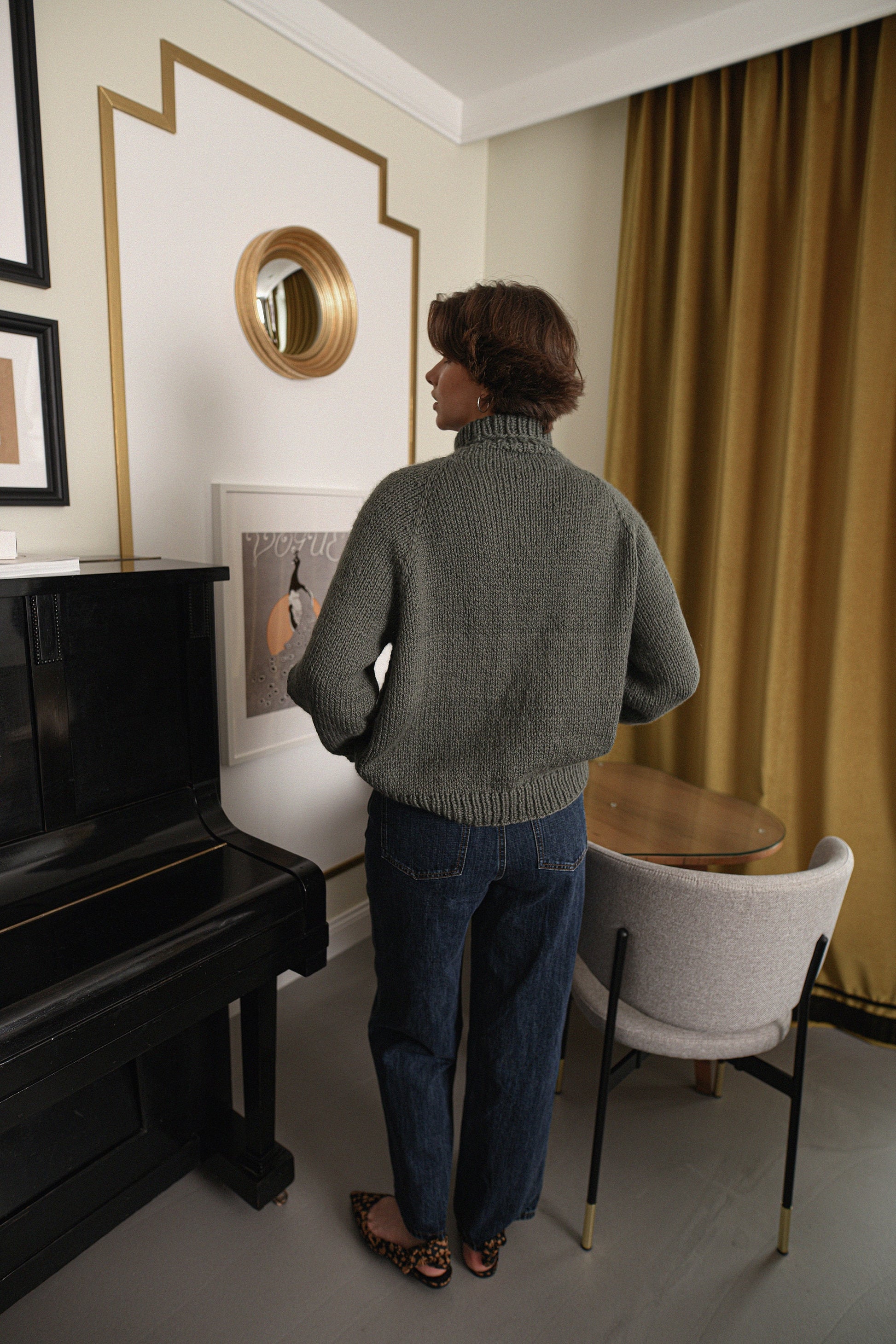 Moss Green Relaxed Fit Alpaca Sweater, Chunky Turtleneck Olive Green Wool Sweater, Cable Knit Women Pullover, Knitted Jumper With High Neck