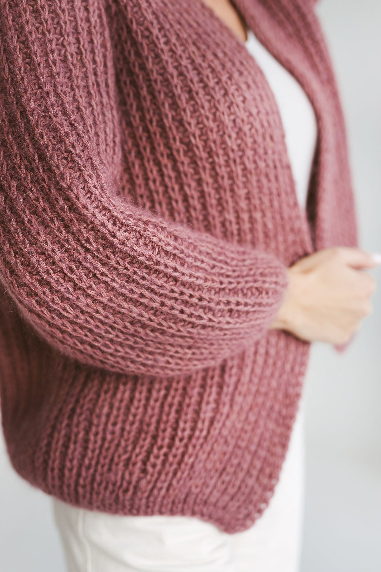 Mauve mohair cardigan, purple cable knit alpaca sweater, violet chunky knit alpaca cardigan, plum oversize mohair sweater, gift for women