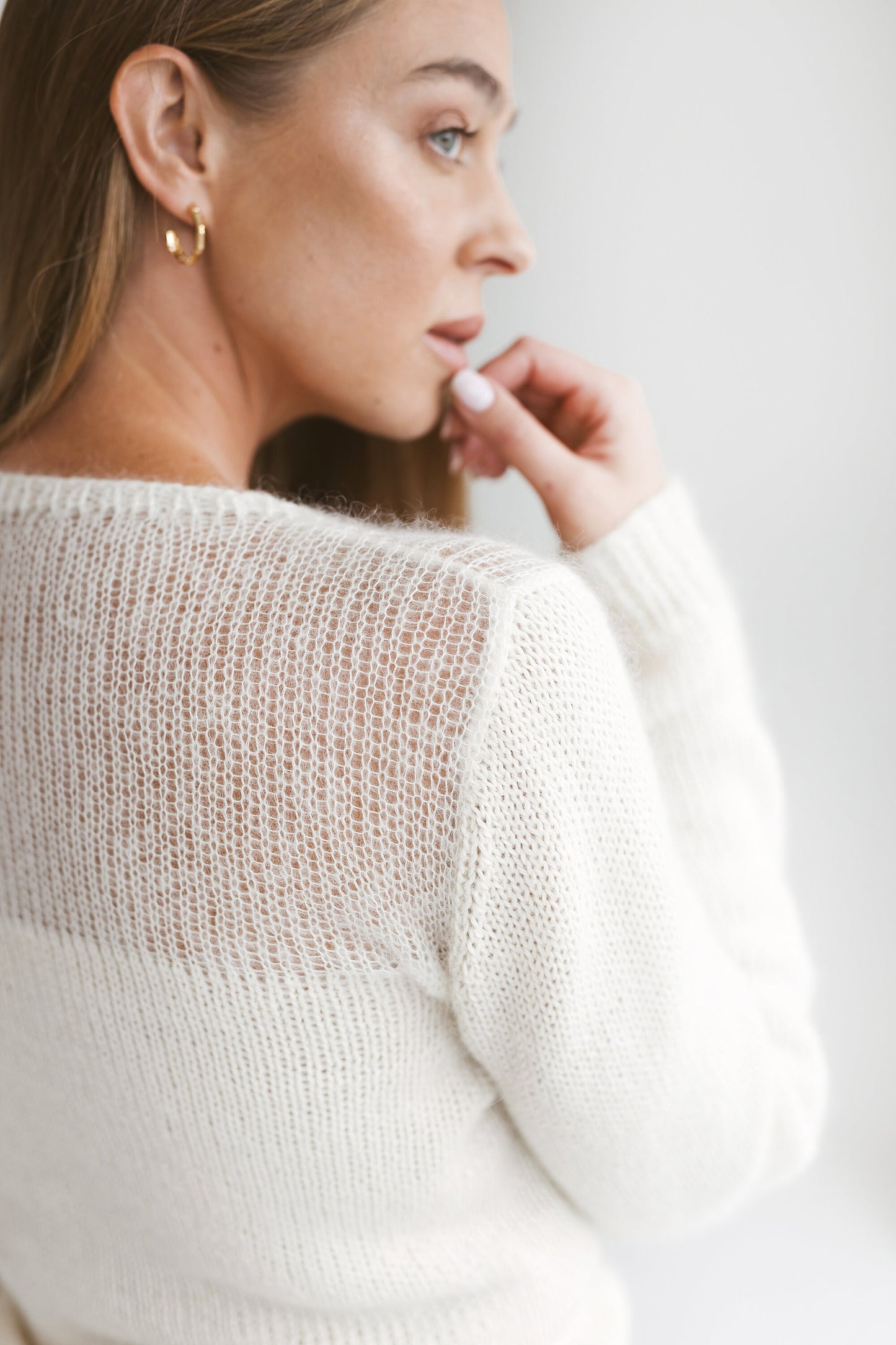 White mohair sweater, regular fit alpaca jumper, cable knit mohair pullover, fuzzy crewneck knitted sweater, milky white wool jumper, gift