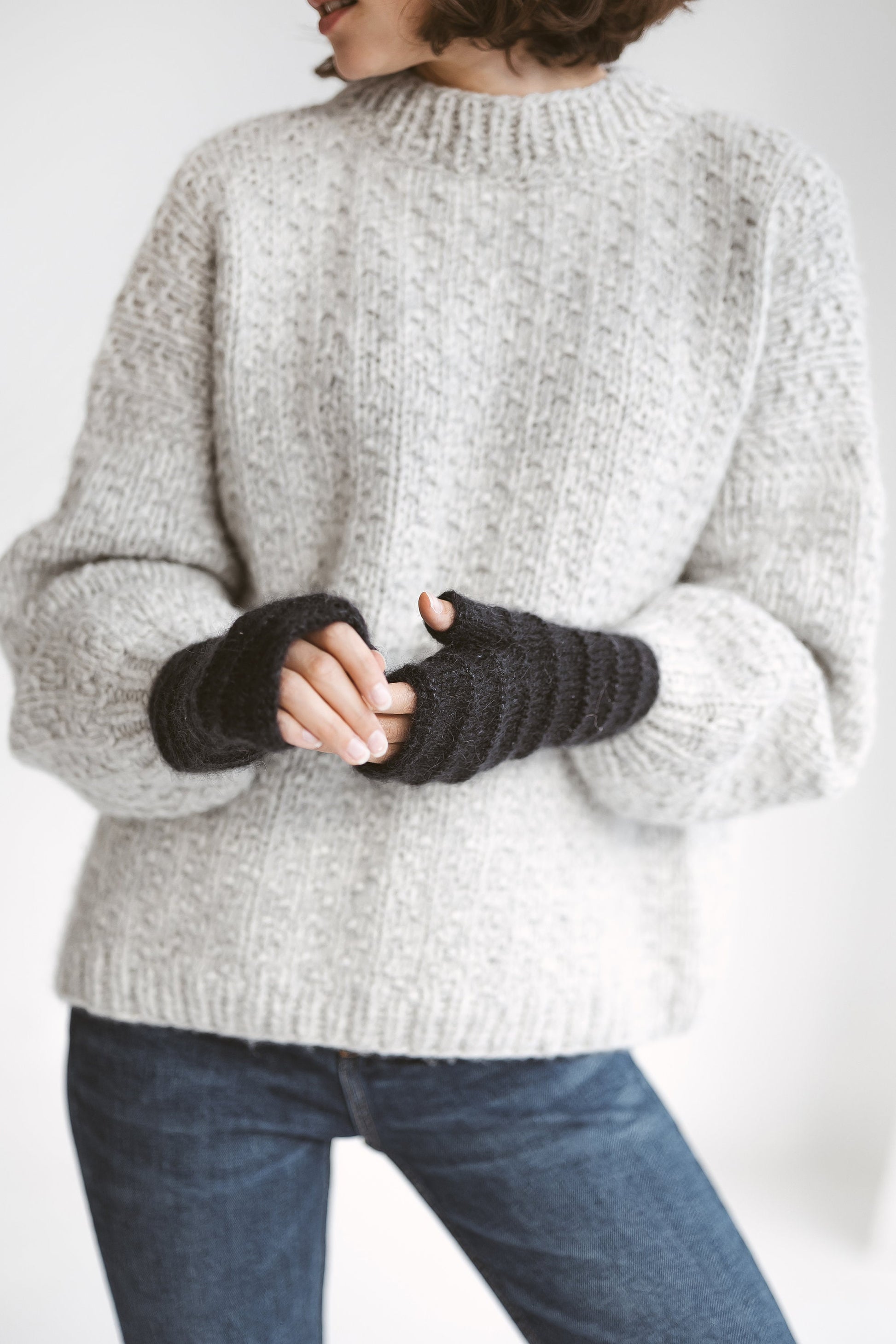 Almond mohair fingerless gloves, creamy women knit mittens, light brown hand warmers, alpaca wool winter gloves, cable knit wrist warmers