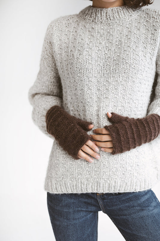 Brown mohair fingerless gloves, cable knit women mittens, knitted hand warmers, alpaca wool fingerless winter gloves, long warm gloves