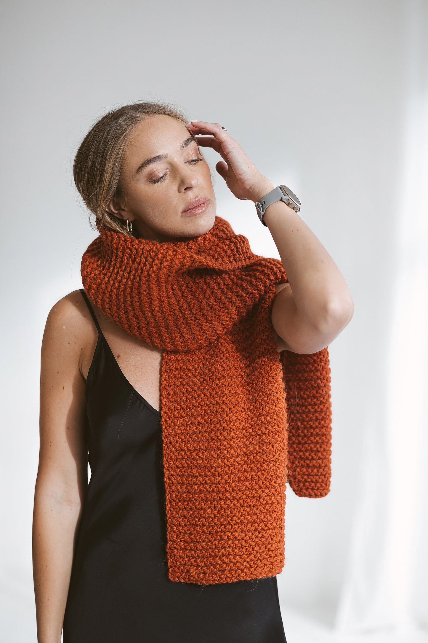 Orange alpaca wool scarf, chunky knit long squash scarf, rust oversize neck warmer, burned orange knitted shawl, carrot color unisex scarves