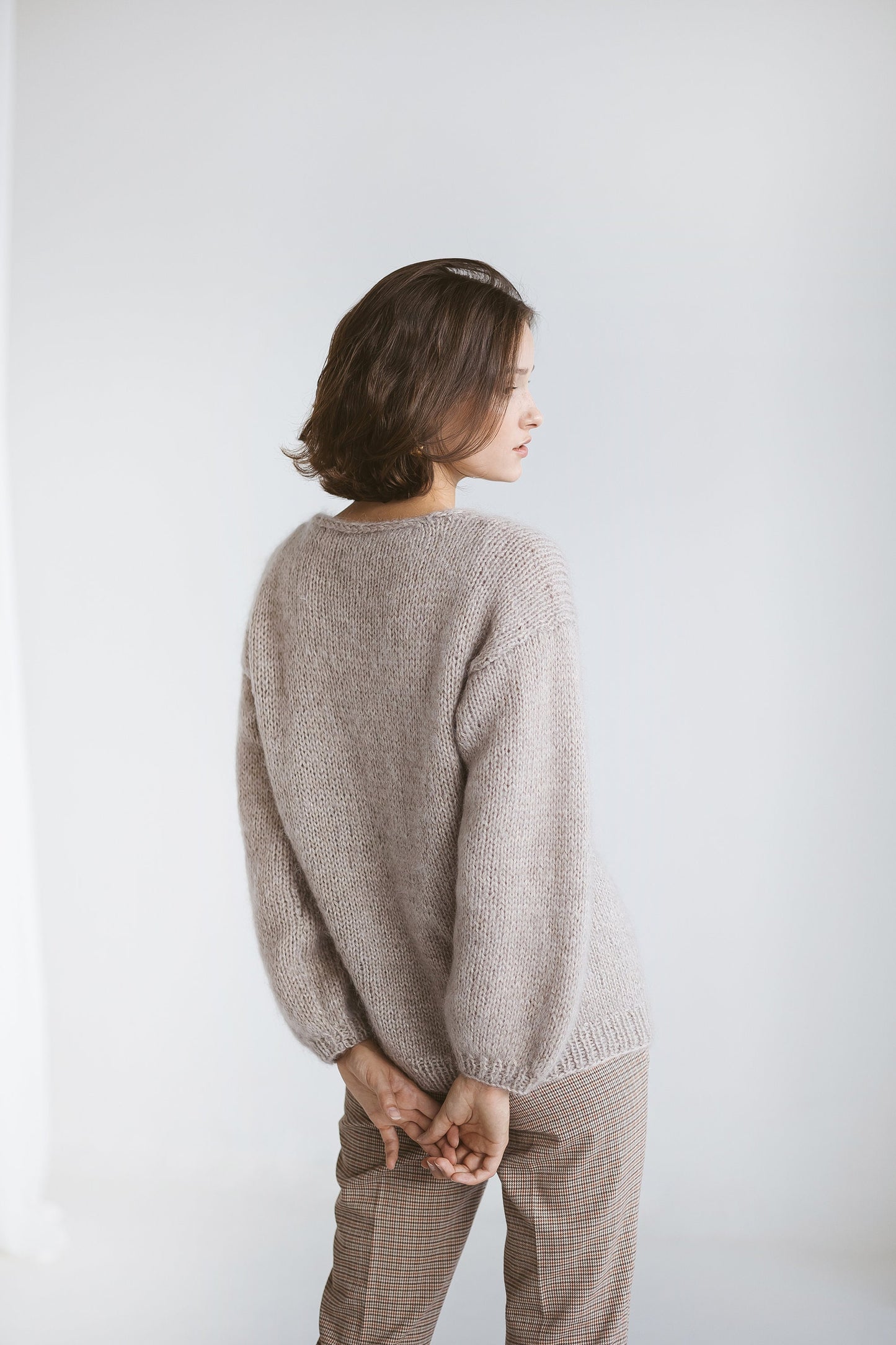 Beige mohair knitted thick sweater, camel alpaca wool blend jumper, taupe fuzzy cable knit pullover, creamy fluffy slightly oversized pull