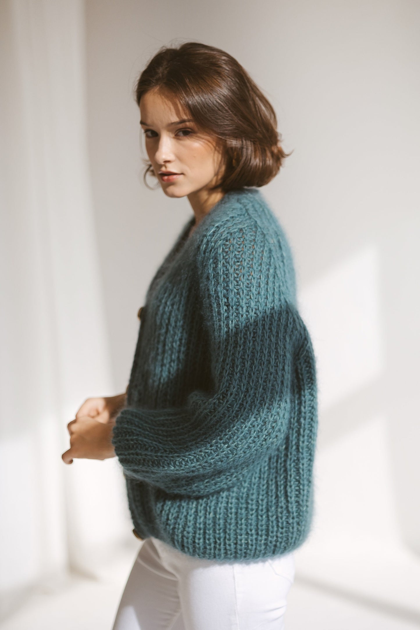 Teal Green Mohair Cardigan With Buttons, Fuzzy Turquoise Blue Alpaca Wool  Sweater, Light Fuzzy Oversized Cardigan, Chunky Cable Knit Cardi