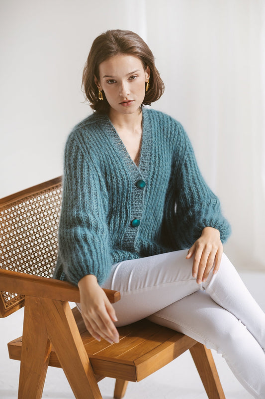 Teal Green Mohair Cardigan With Buttons, Fuzzy Turquoise Blue Alpaca Wool  Sweater, Light Fuzzy Oversized Cardigan, Chunky Cable Knit Cardi