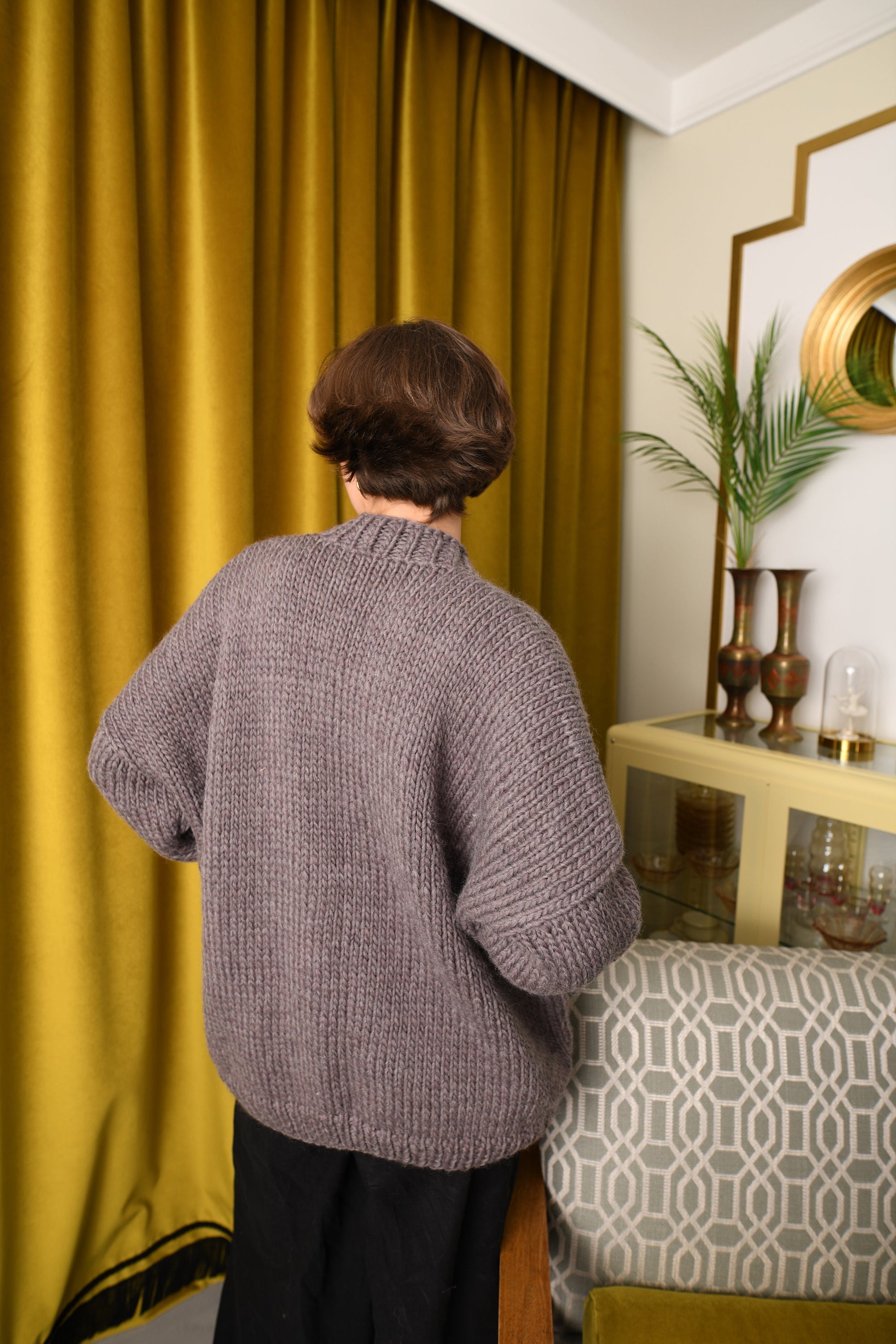 Brown Wool Cardigan With Buttons And Deep Pockets, Mocha Beige Oversized Cardigan, Minimalist Chunky Cardigan, Cable Knit Cardigan For Women