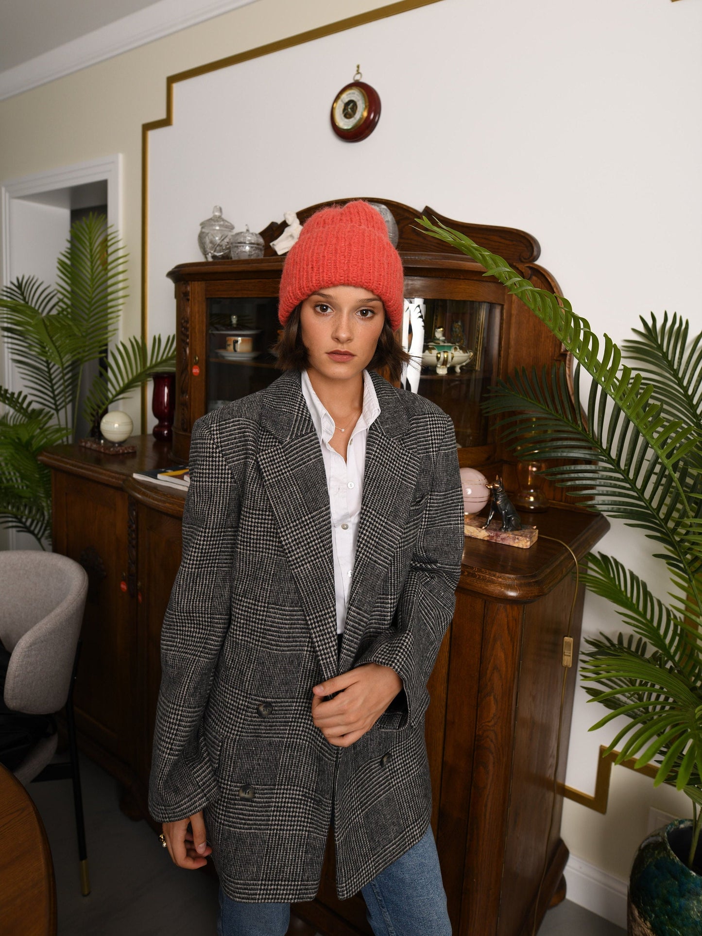 Coral pink cable knit alpaca hat, peach pink woman knitted cap, winter wool beanie, salmon red rib knit ribbed beanie, gift for Christmas