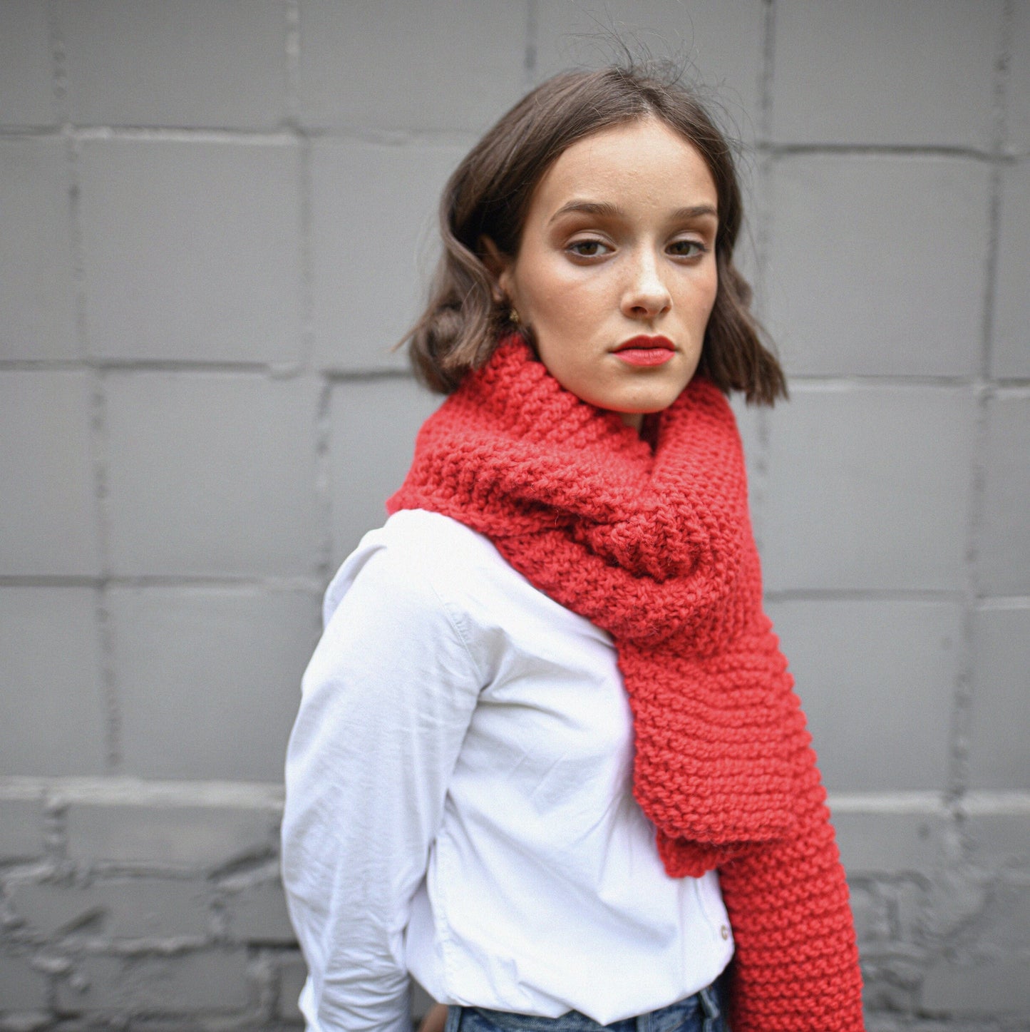 Christmas red alpaca scarf, rose red chunky knit long wool scarf, oversize cable knit neck warmer, knitted shawl, blanket unisex scarves