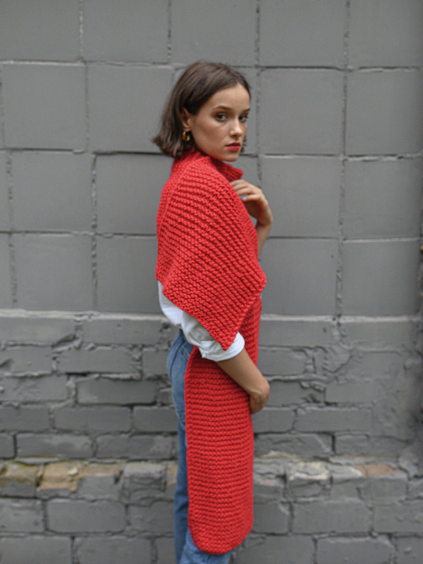 Christmas red alpaca scarf, rose red chunky knit long wool scarf, oversize cable knit neck warmer, knitted shawl, blanket unisex scarves