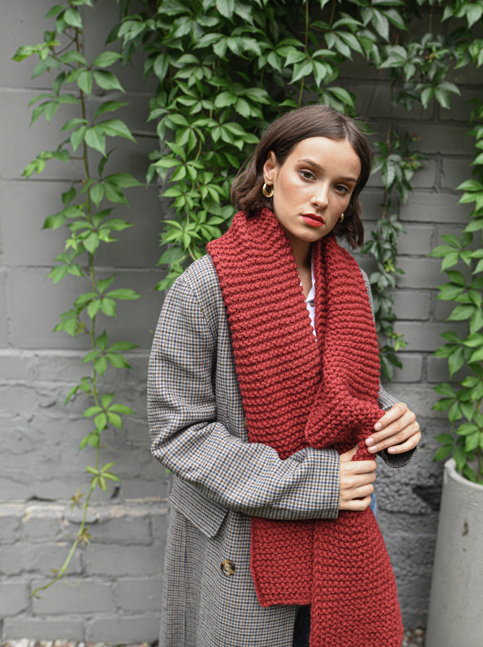 Bordeaux alpaca wool scarf, cherry red chunky knit long scarf, oversize neck warmer, knitted shawl for women, blanket unisex scarves, gift