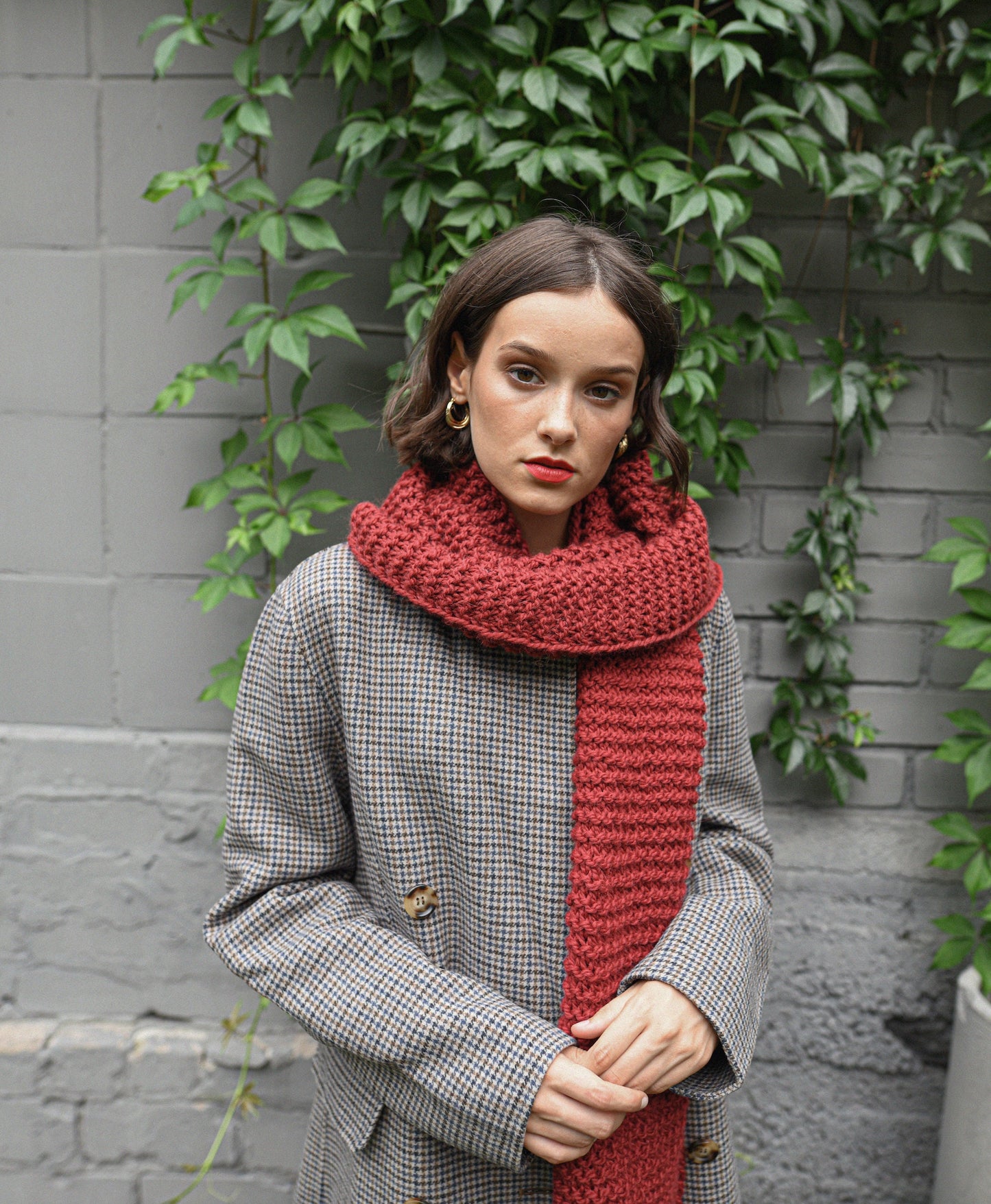 Bordeaux alpaca wool scarf, cherry red chunky knit long scarf, oversize neck warmer, knitted shawl for women, blanket unisex scarves, gift