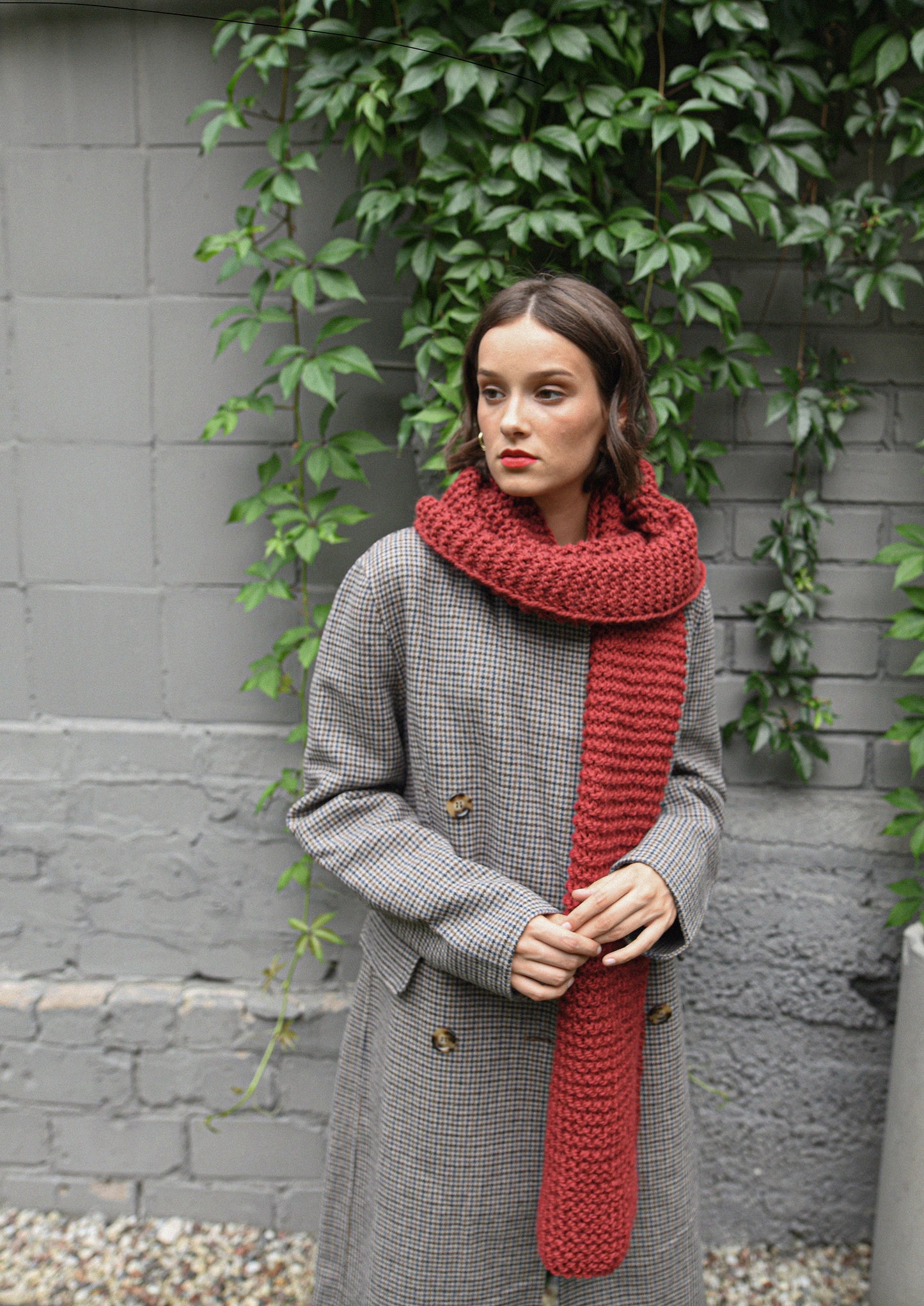 Bordeaux alpaca wool scarf, cherry red chunky knit long scarf, oversize neck warmer, knitted shawl for women, blanket unisex scarves, gift