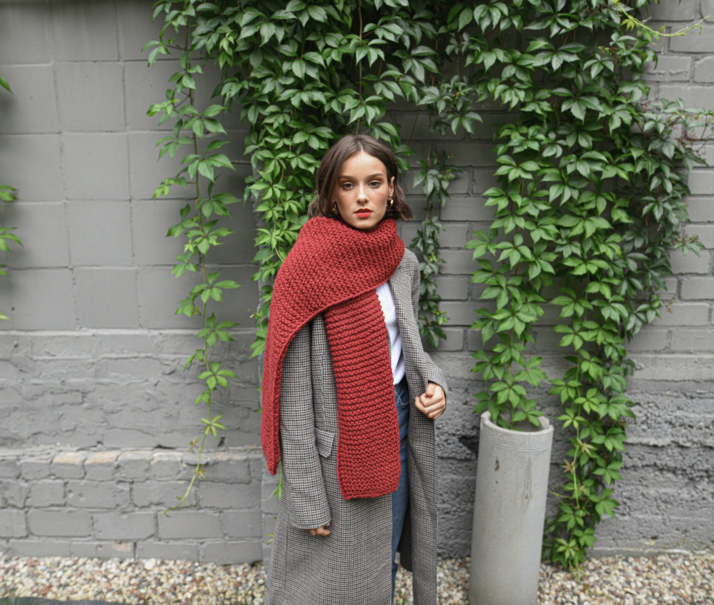 Bordeaux alpaca wool scarf, cherry red chunky knit long scarf, oversize neck warmer, knitted shawl for women, blanket unisex scarves, gift