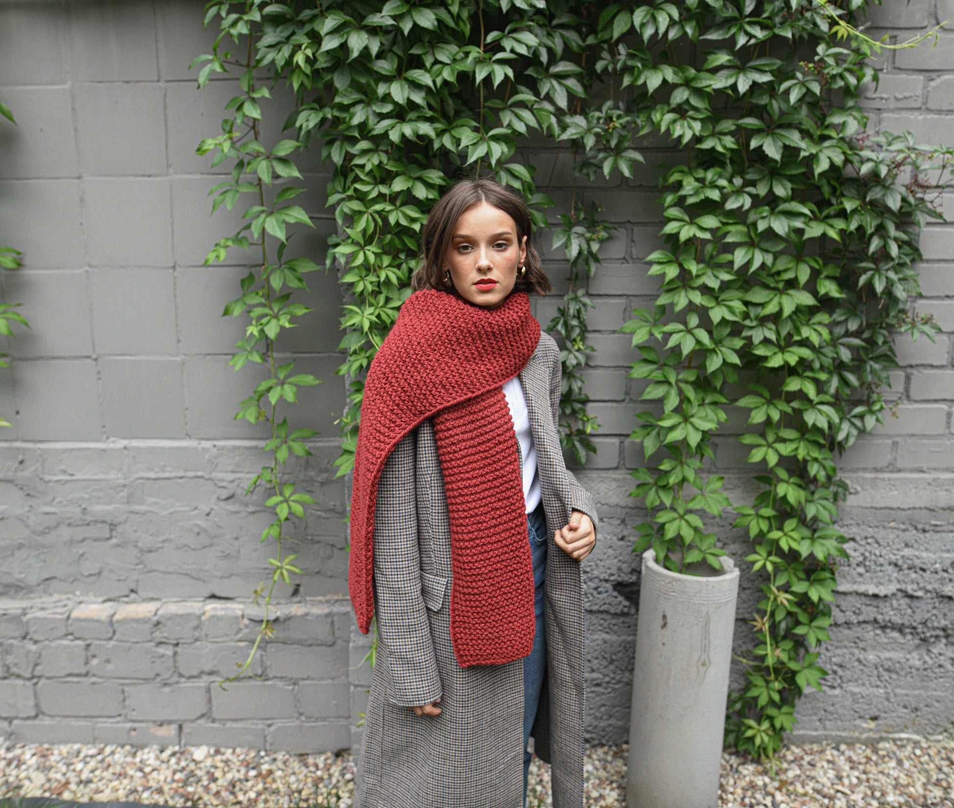 Bordeaux alpaca wool scarf, cherry red chunky knit long scarf, oversize neck warmer, knitted shawl for women, blanket unisex scarves, gift