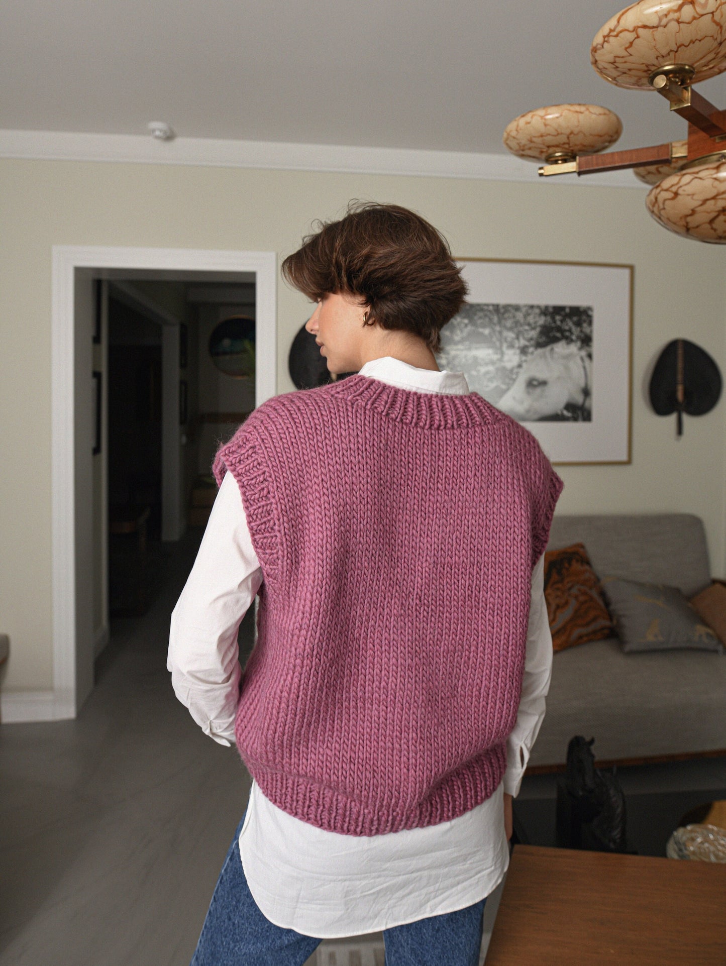Old Pink Knit Sweater Vest, Cable Knit Wool Top, Chunky Knit Gilet For Women, Ladies Relax V Neck Top, Weste Damen, Strickweste, Knitted