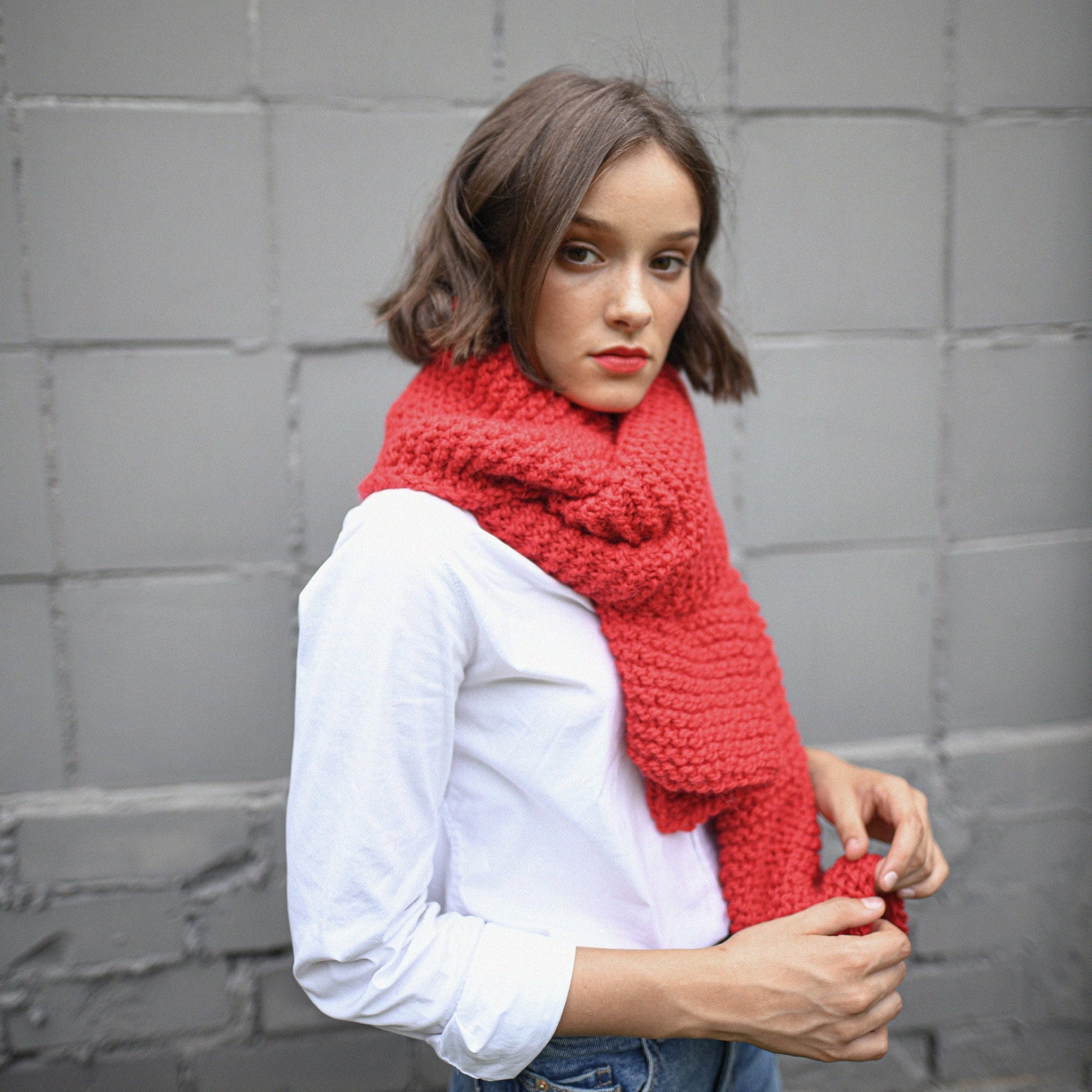 Christmas red alpaca scarf, rose red chunky knit long wool scarf, oversize cable knit neck warmer, knitted shawl, blanket unisex scarves