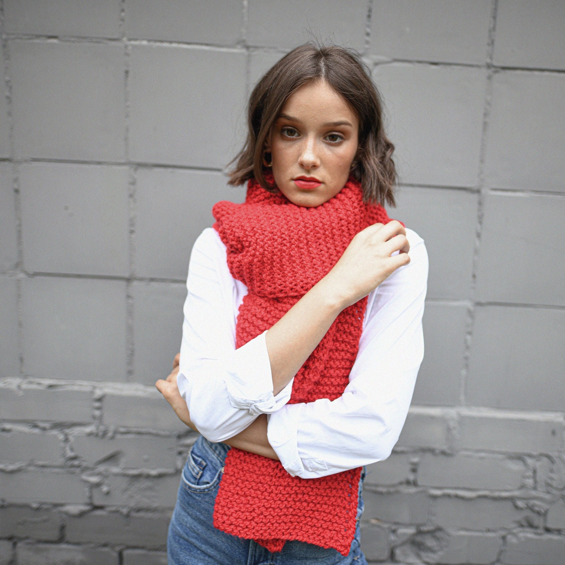 Christmas red alpaca scarf, rose red chunky knit long wool scarf, oversize cable knit neck warmer, knitted shawl, blanket unisex scarves