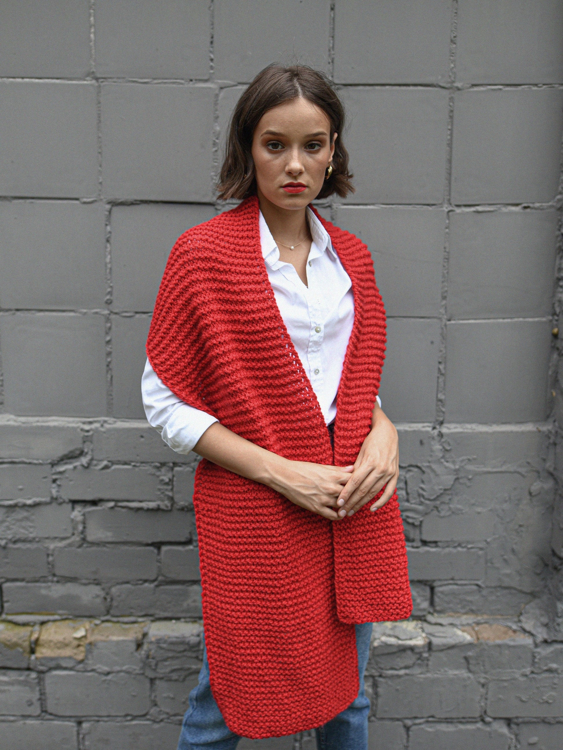 Christmas red alpaca scarf, rose red chunky knit long wool scarf, oversize cable knit neck warmer, knitted shawl, blanket unisex scarves