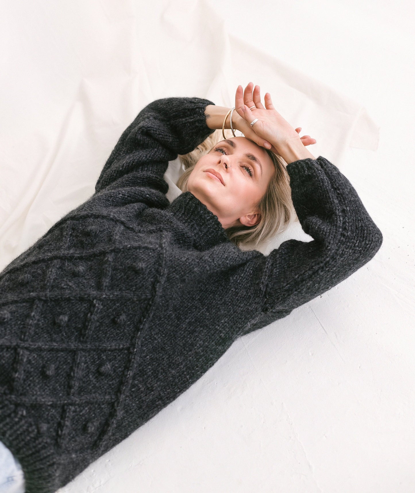 Dark Gray Sweater, Soft Cable Knit Jumper, Grey Alpaca Pullover, Chunky Knit Wool Sweater, Balloon Sleeve Pullover In Grey, Knitted Jumper