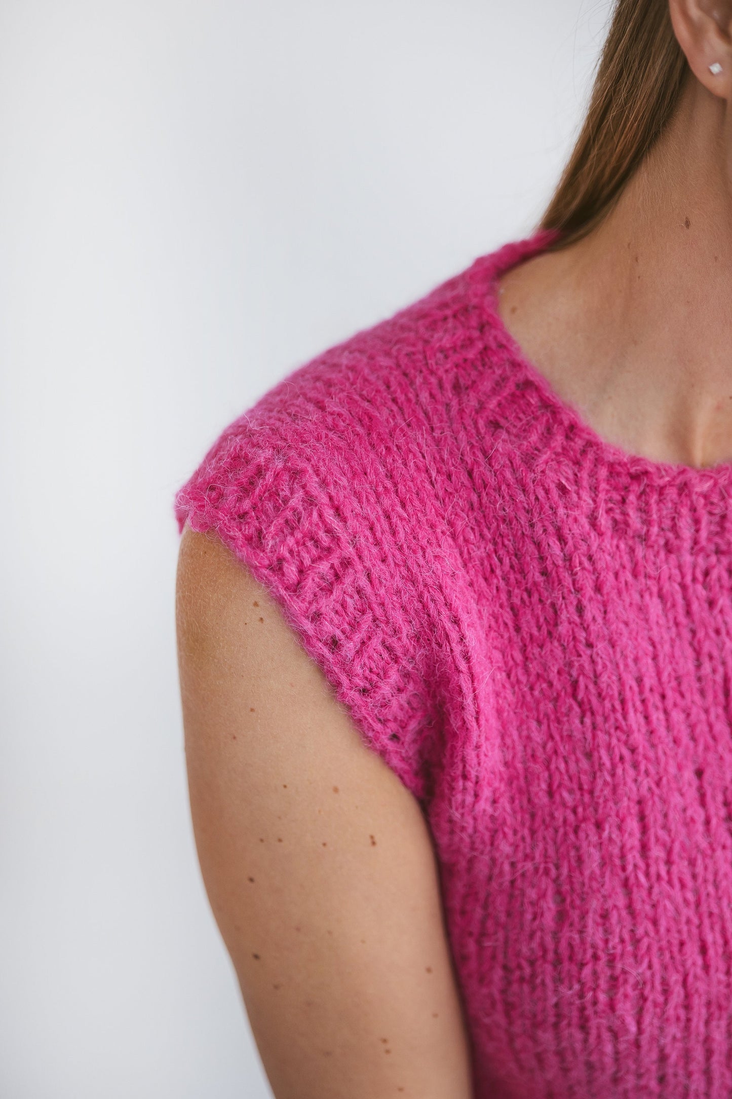 Cerise Red Knitted Vest, Rose Pink Sweater Vest, Cable Knit Alpaca Wool Knit Top, Chunky Knit Vest For Women, Ladies Relax Fit Crew Neck Top