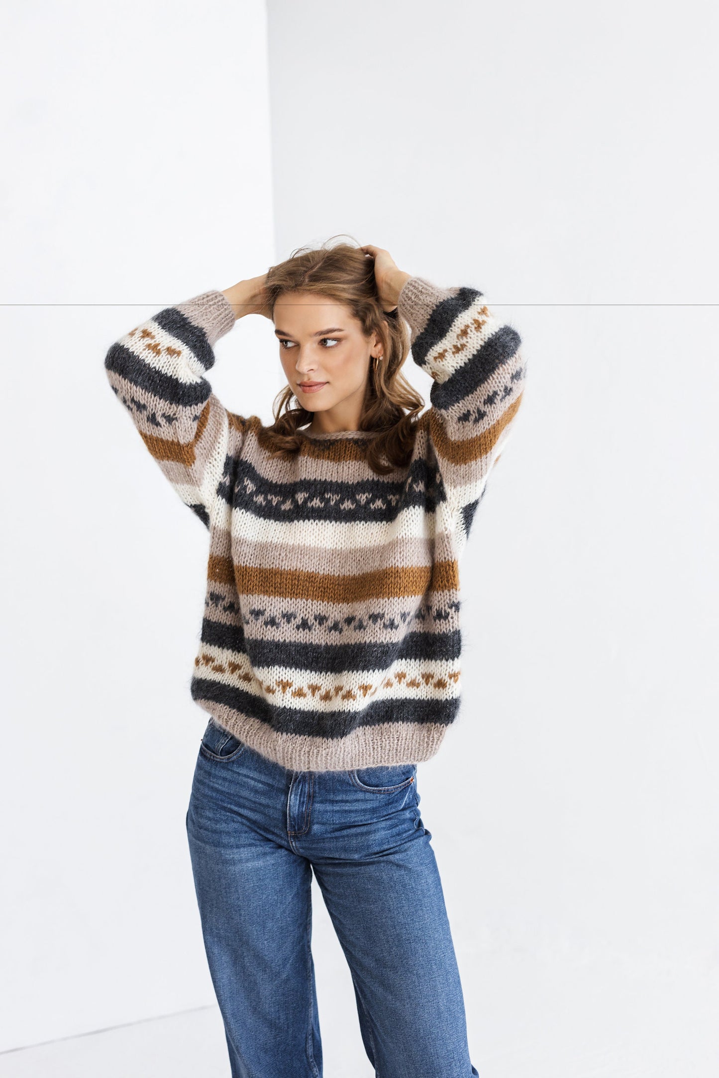 Norwegian knitted fluffy mohair sweater, nordic cable knit alpaca blend jumper, scandinavian fuzzy oversized pullover, inspired 80's 90's