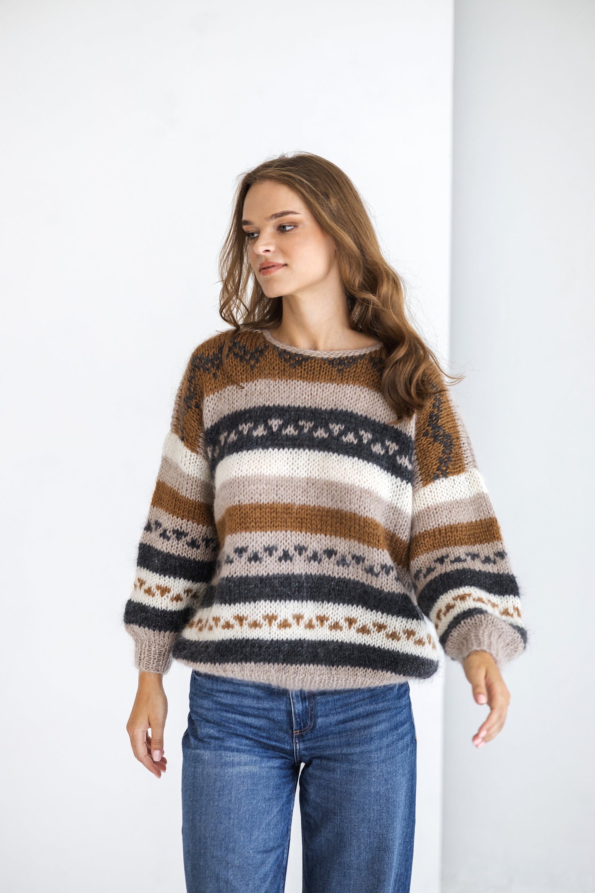 Norwegian knitted fluffy mohair sweater, nordic cable knit alpaca blend jumper, scandinavian fuzzy oversized pullover, inspired 80's 90's