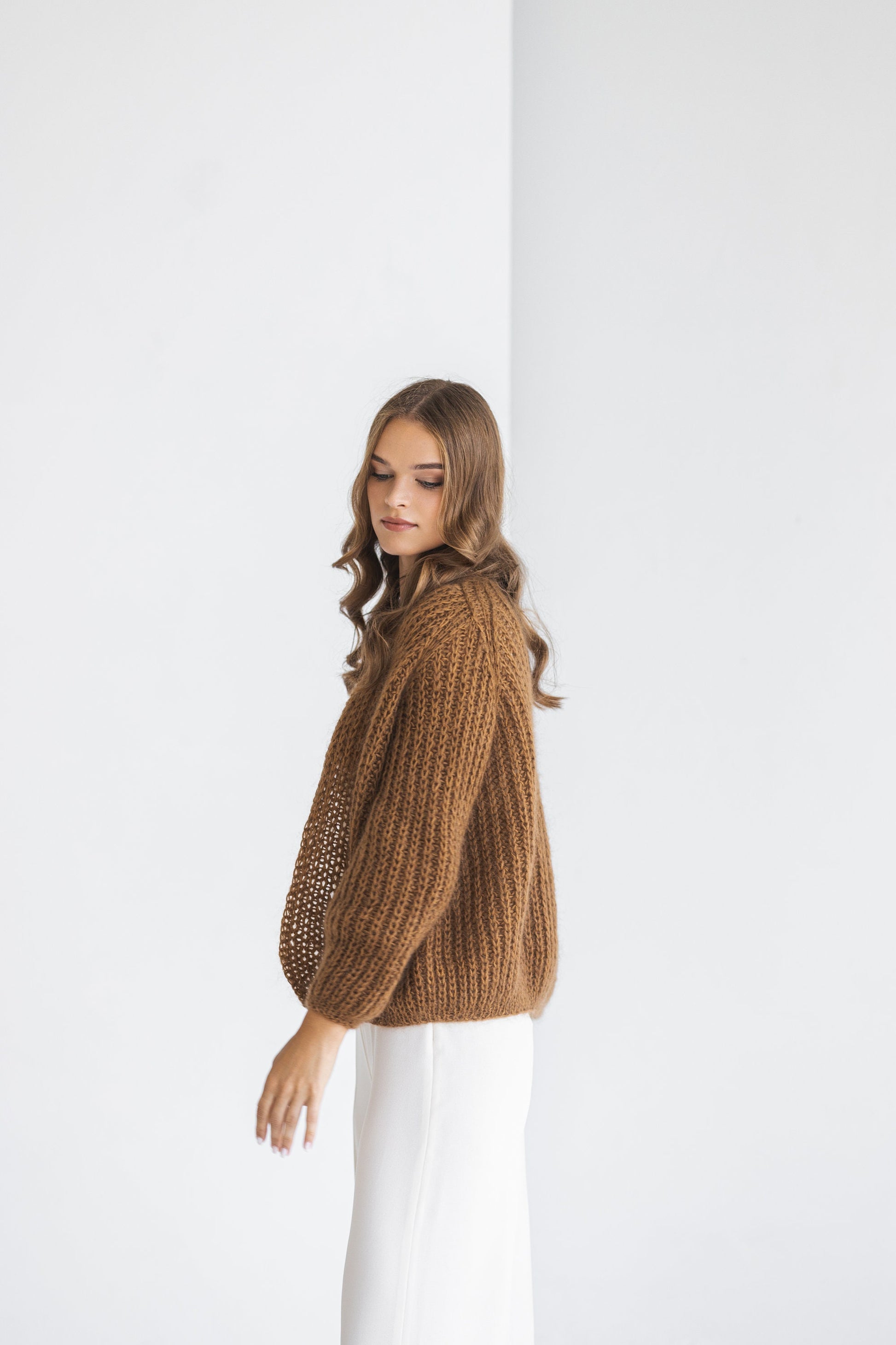 Camel mohair cardigan, brown chunky knit alpaca wool blend sweater, oversized fuzzy taupe cardigan, fluffy thick knitted caramel cardigan