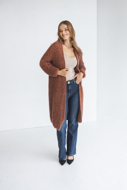 Long rust mohair cardigan