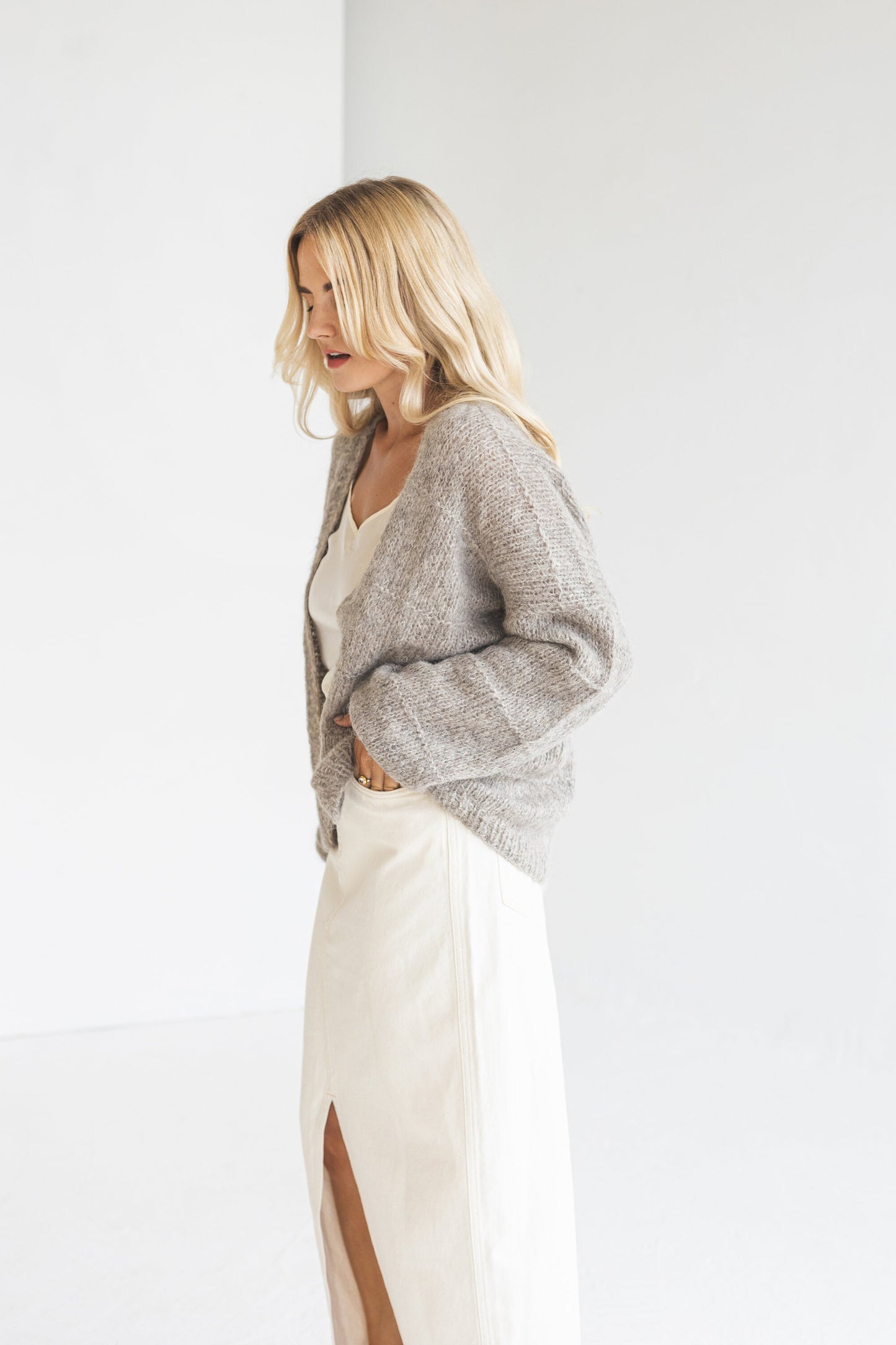 Gray Alpaca Wool Cardigan, Grey Cable Knit Lightweight Sweater, Slightly Oversized Minimalist Classy Women Gilet, Wedding Knitted Jacket