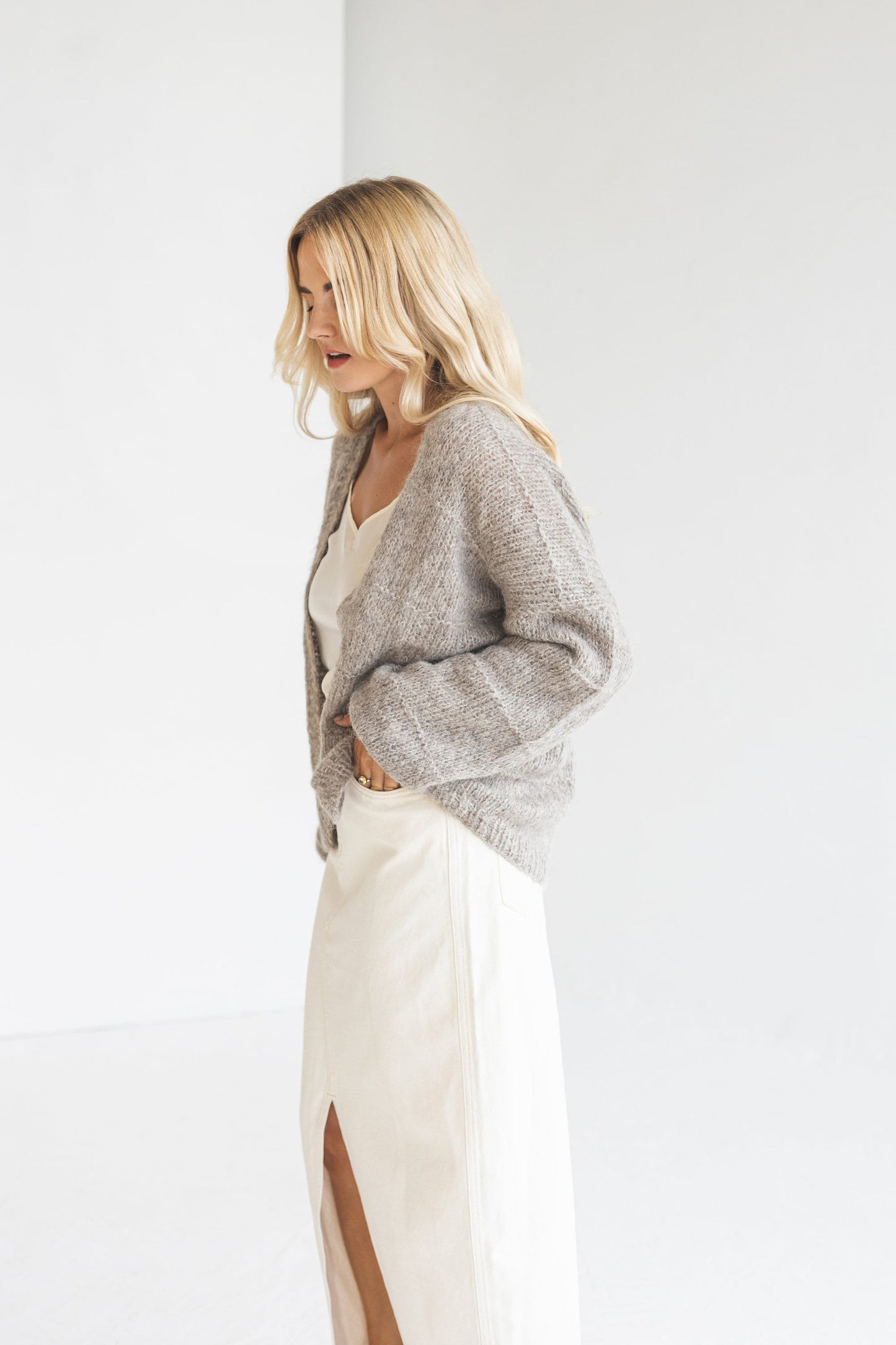 Gray Alpaca Wool Cardigan, Grey Cable Knit Lightweight Sweater, Slightly Oversized Minimalist Classy Women Gilet, Wedding Knitted Jacket