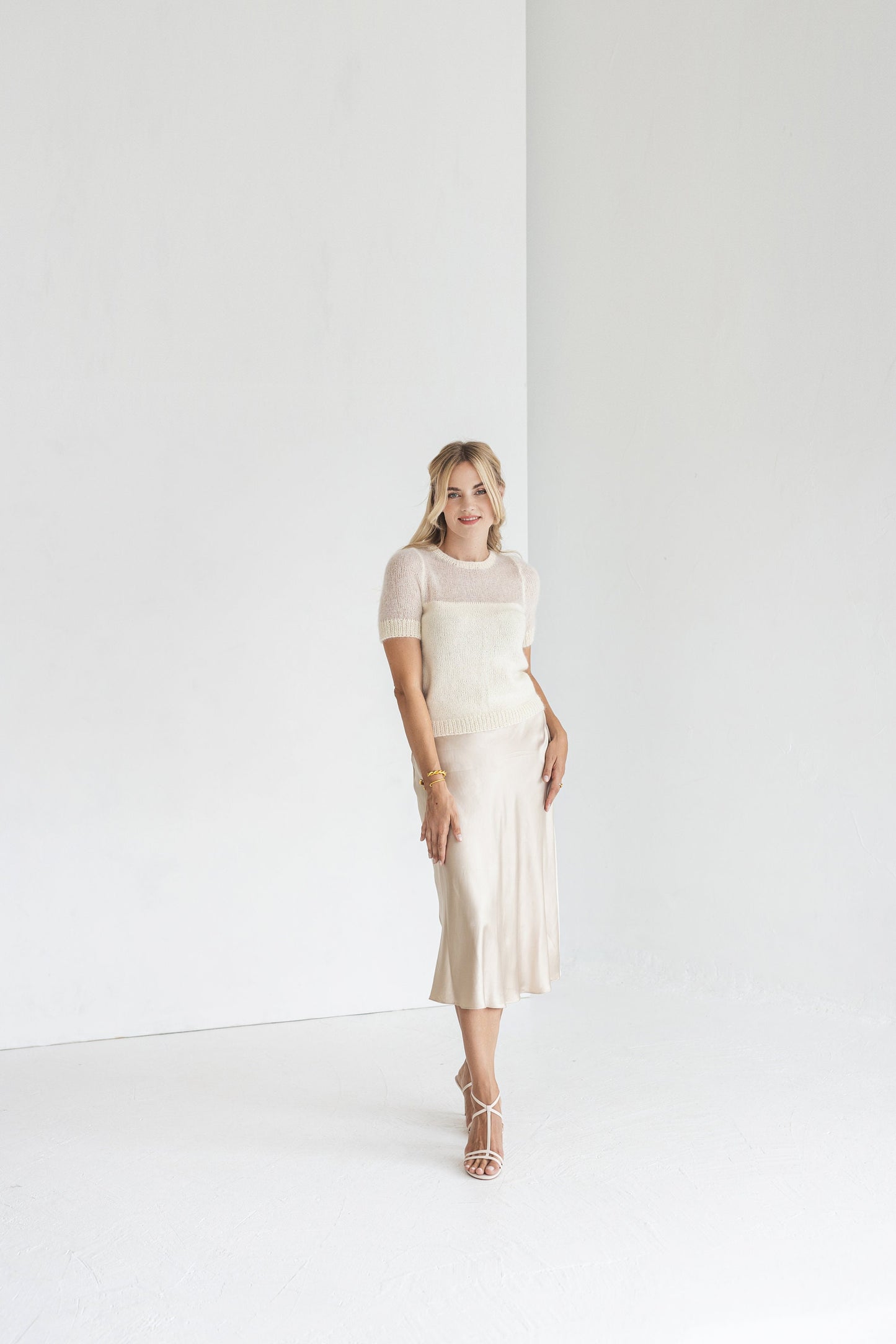 White mohair knit top