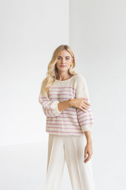 White and pink striped sweater