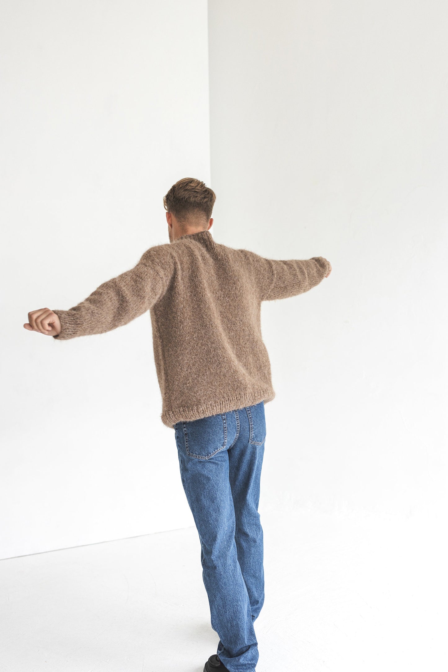 Men&#39;s knitted brown alpaca wool sweater, camel cable knit jumper for man, beige minimalist men pullover, gift for him, hand made winter pull