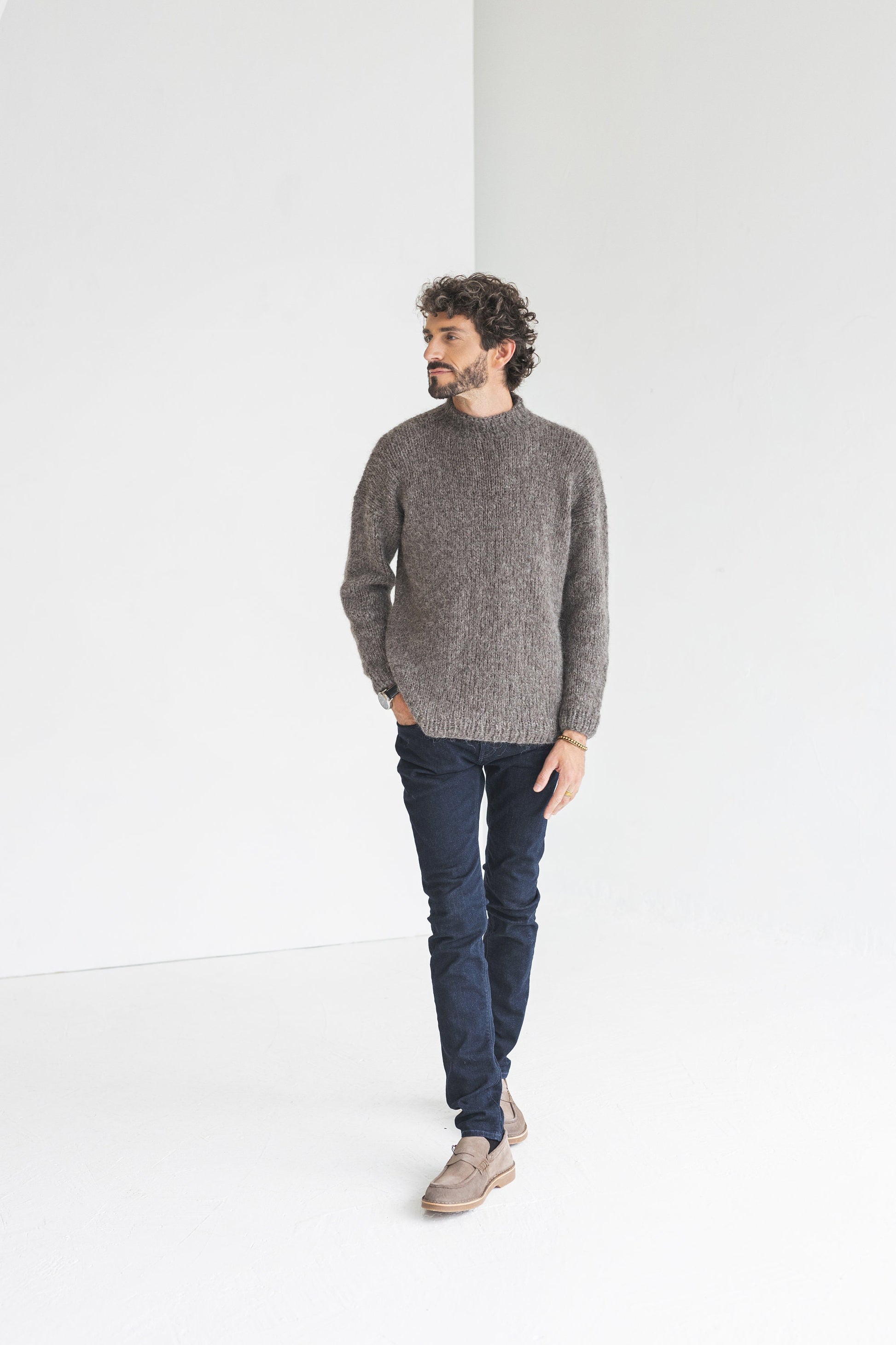 Men&#39;s knitted gray alpaca wool sweater, grey cable knit jumper for man, minimalist men pullover, gift for him, hand made thick winter pull