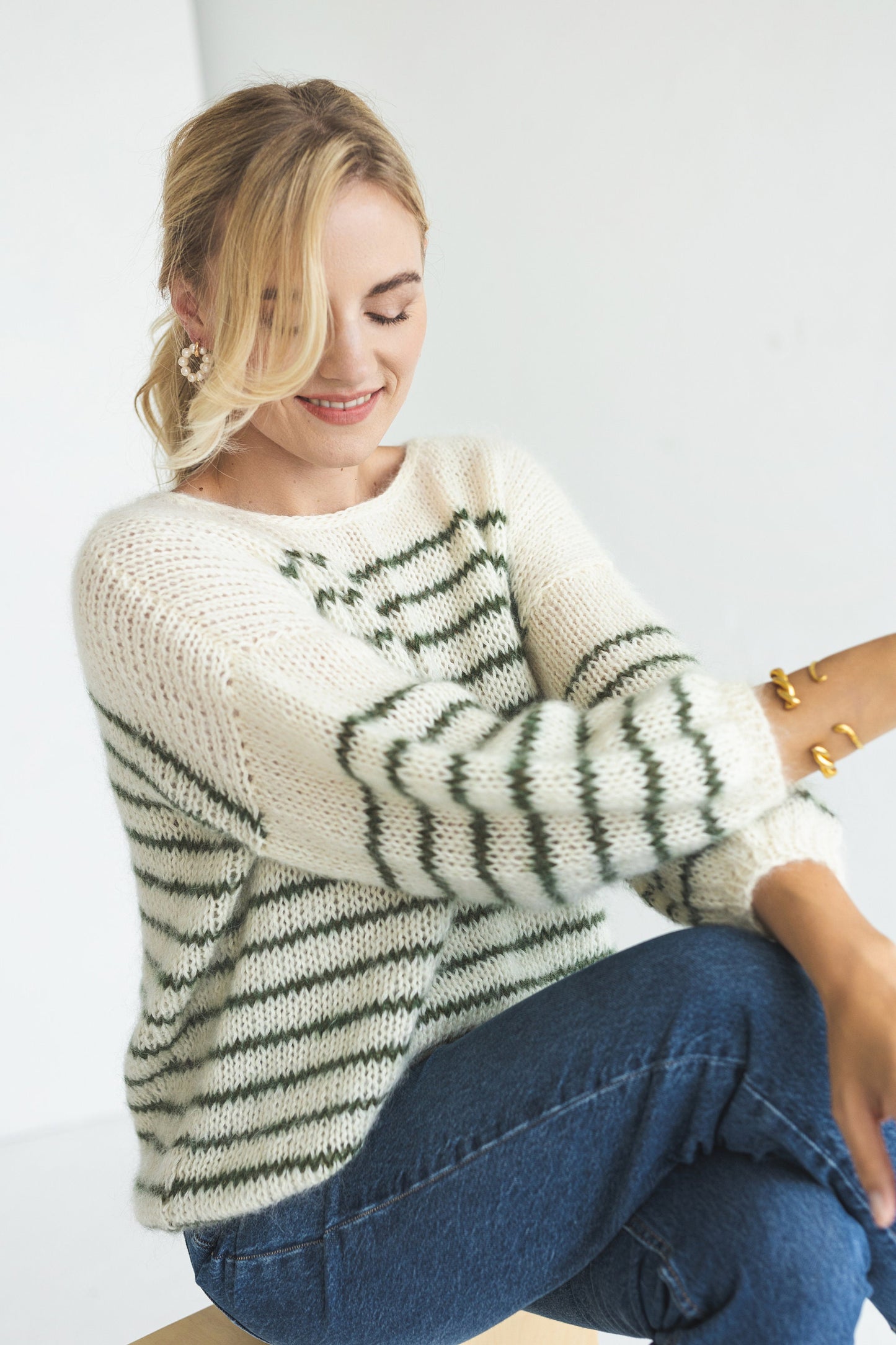 Green striped mohair pullover