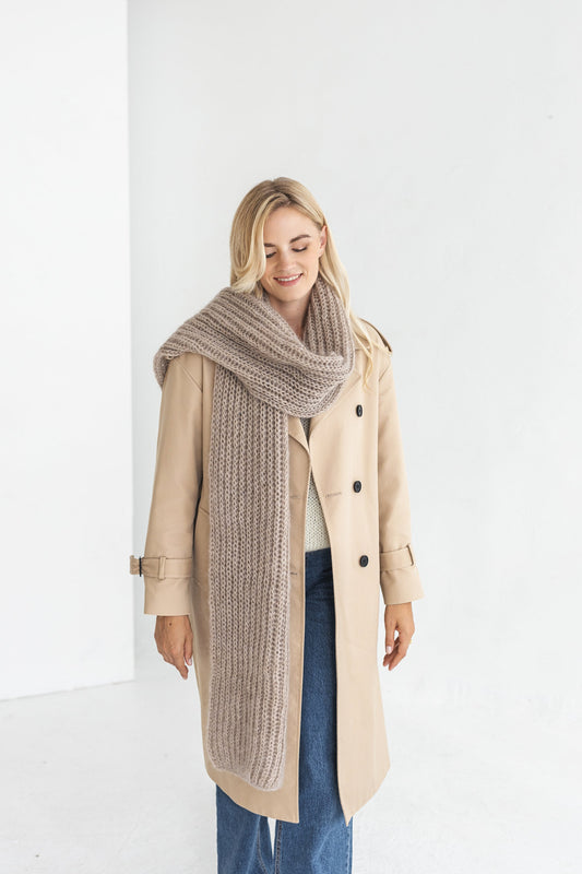 Beige camel knitted mohair scarf