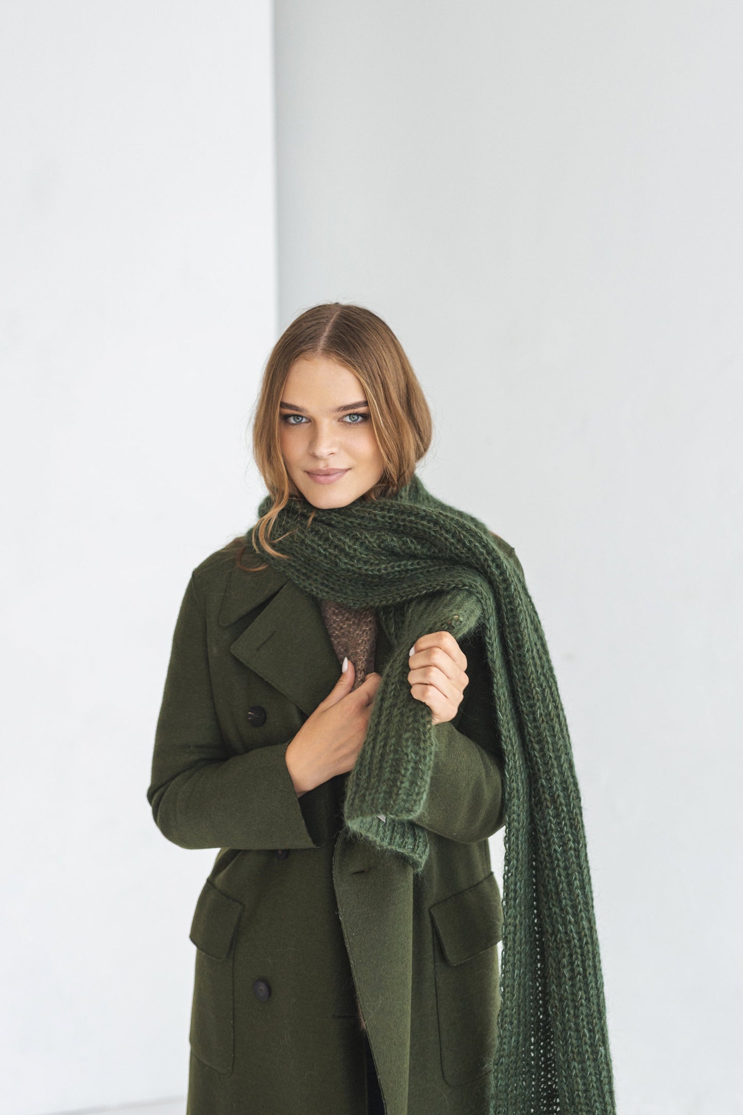 Green knit mohair scarf
