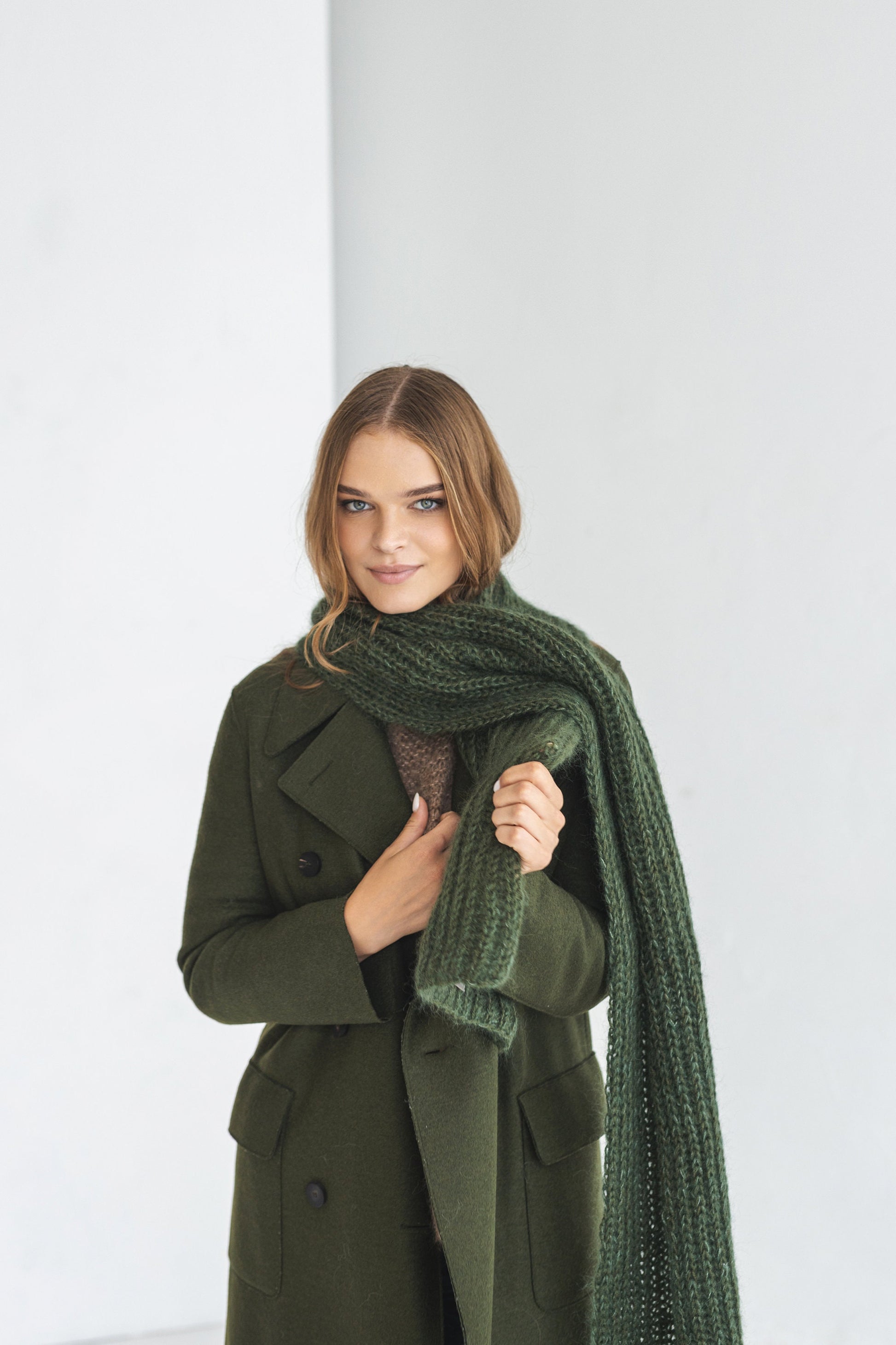 Green knit mohair scarf