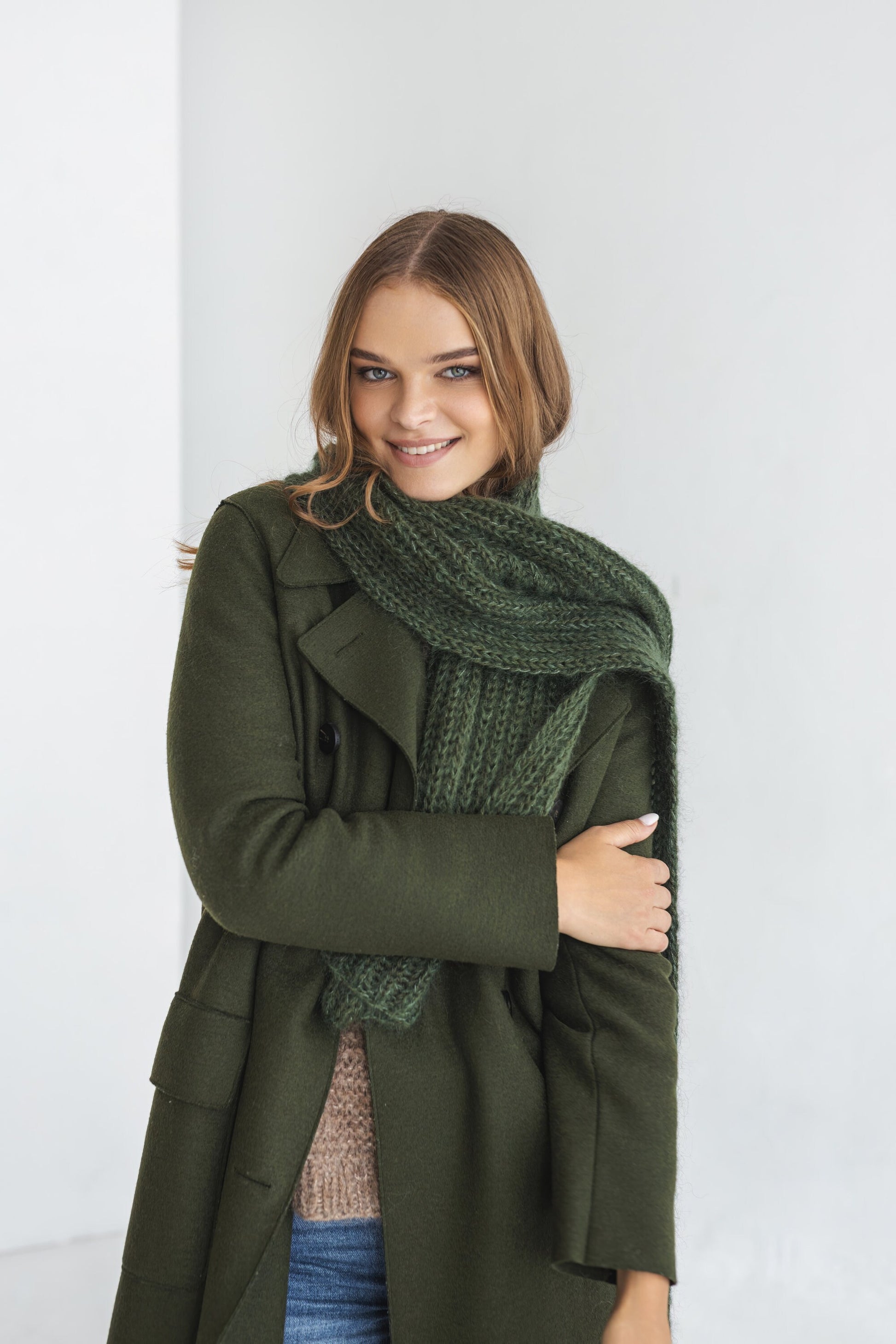 Green knit mohair scarf