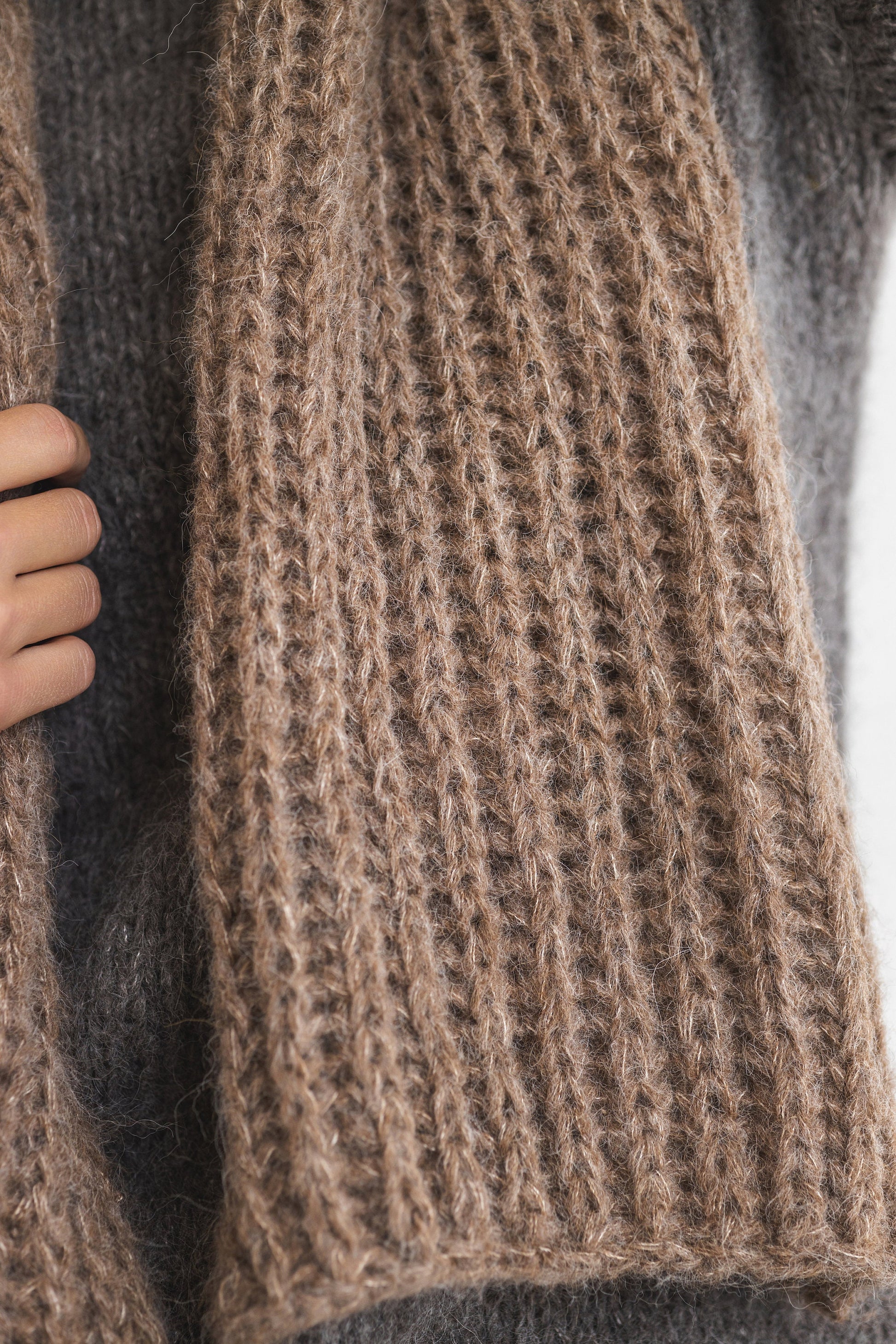Brown knitted alpaca scarf