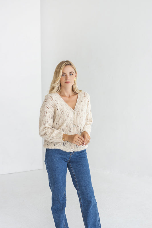 White see-through knitted alpaca sweater