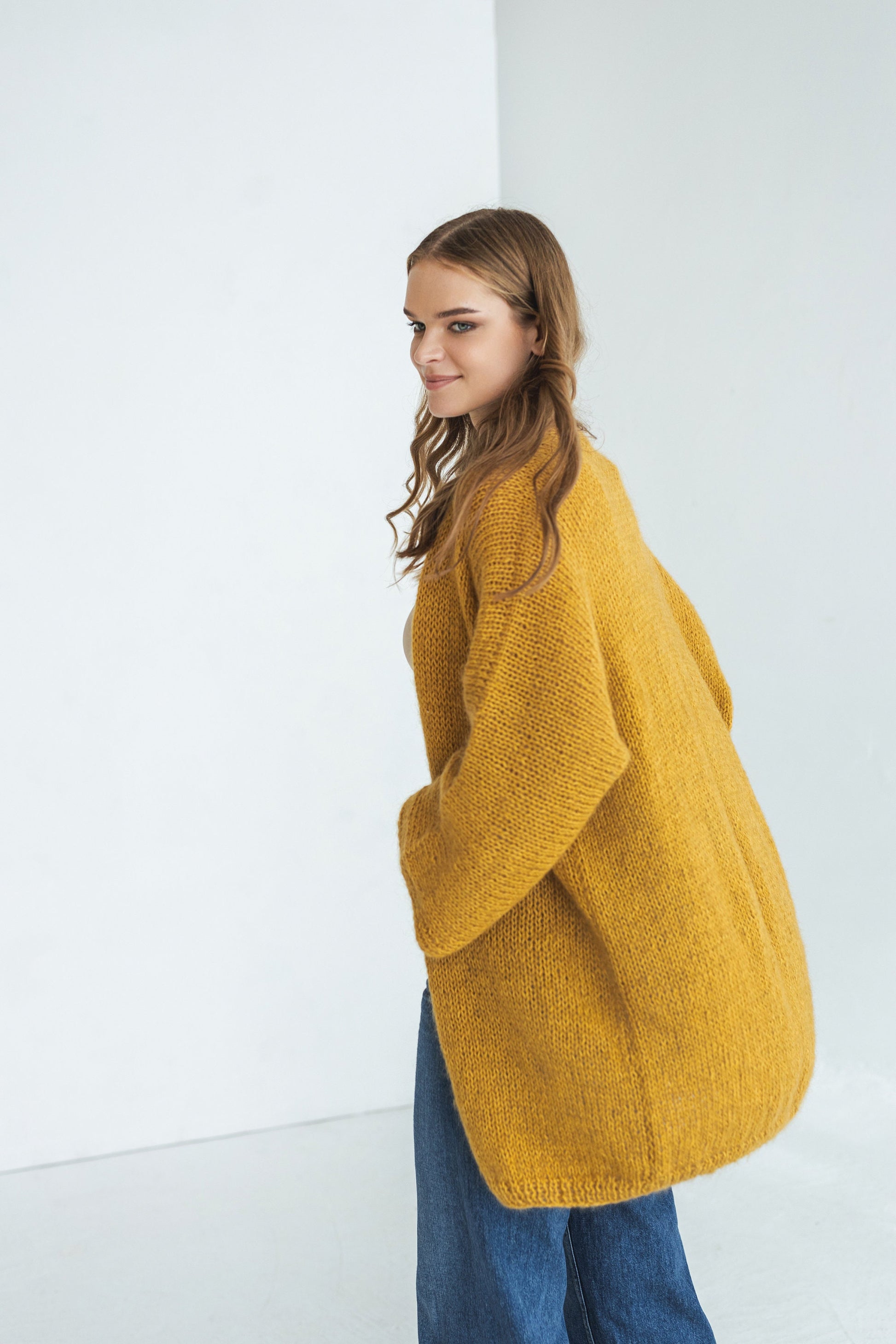 Mustard yellow kimono mohair cardigan