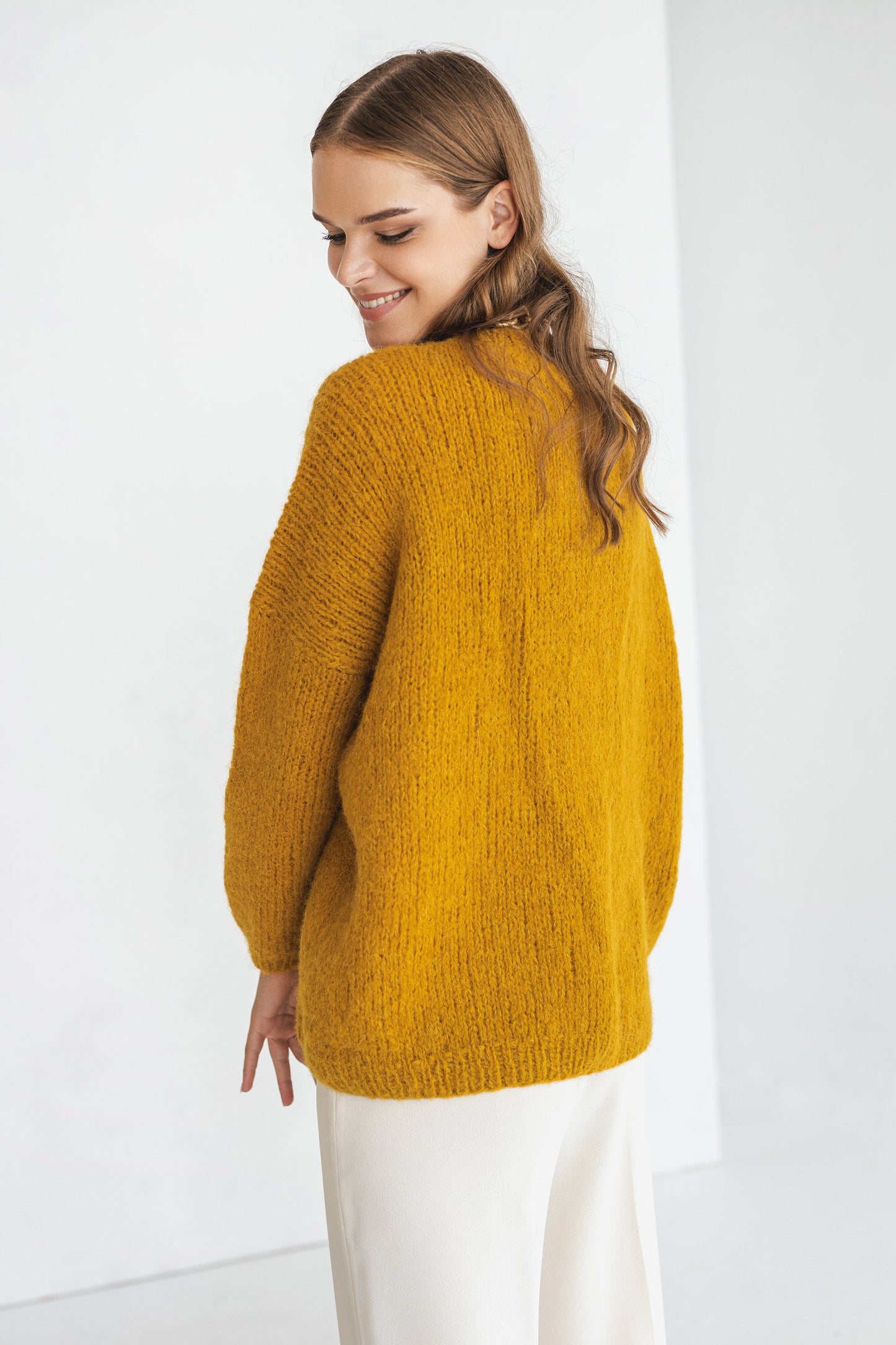 Mustard Yellow Alpaca Wool Cardigan With Buttons, Curry Cable Knit Lightweight Sweater, Slightly Oversized Minimalist Classy Women Gilet