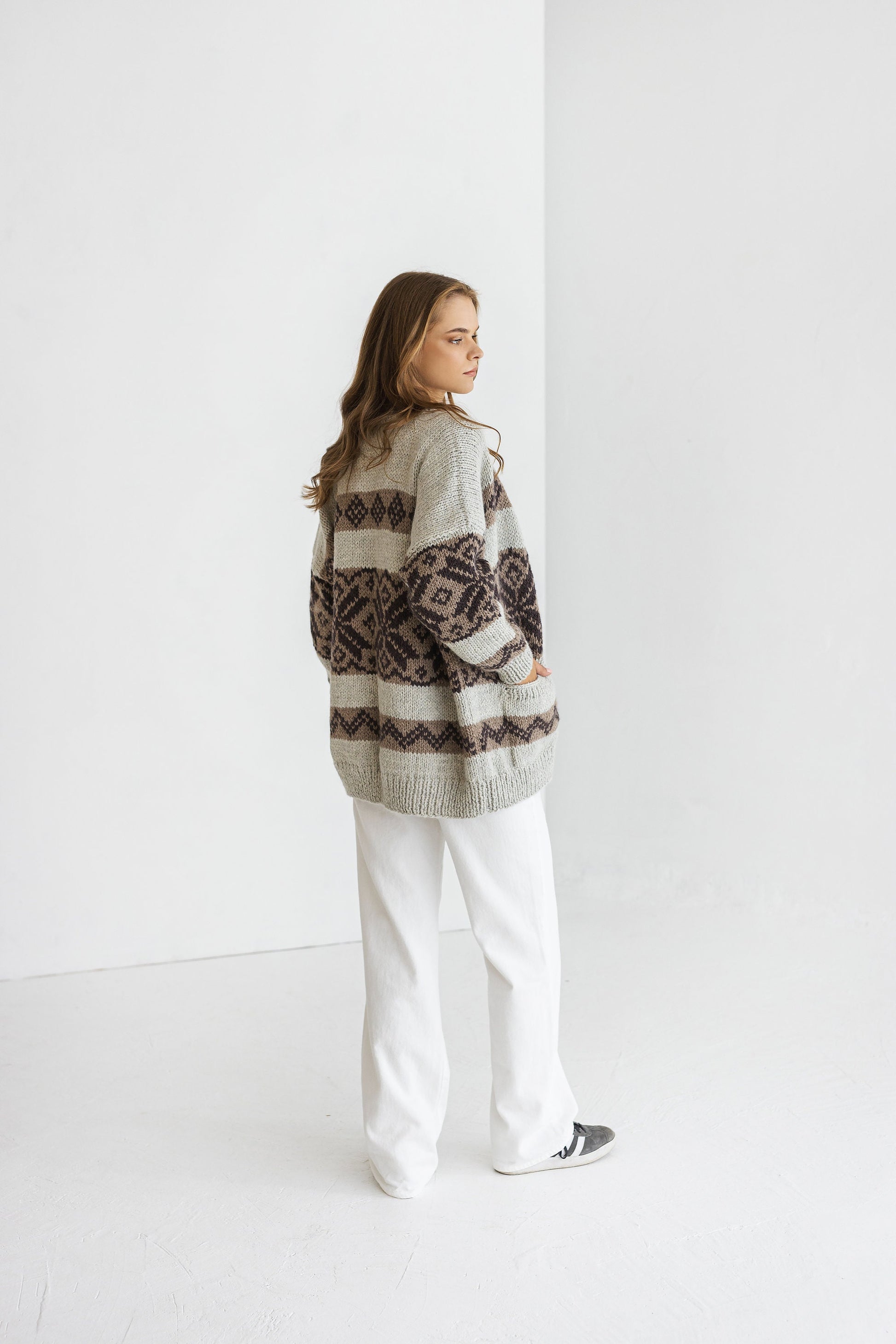 Norwegian Oversized Alpaca Cardigan With Pockets, Nordic Super Chunky Cable Knit Cardigan, Icelandic Women Sweater, Fair Isle, Scandinavian