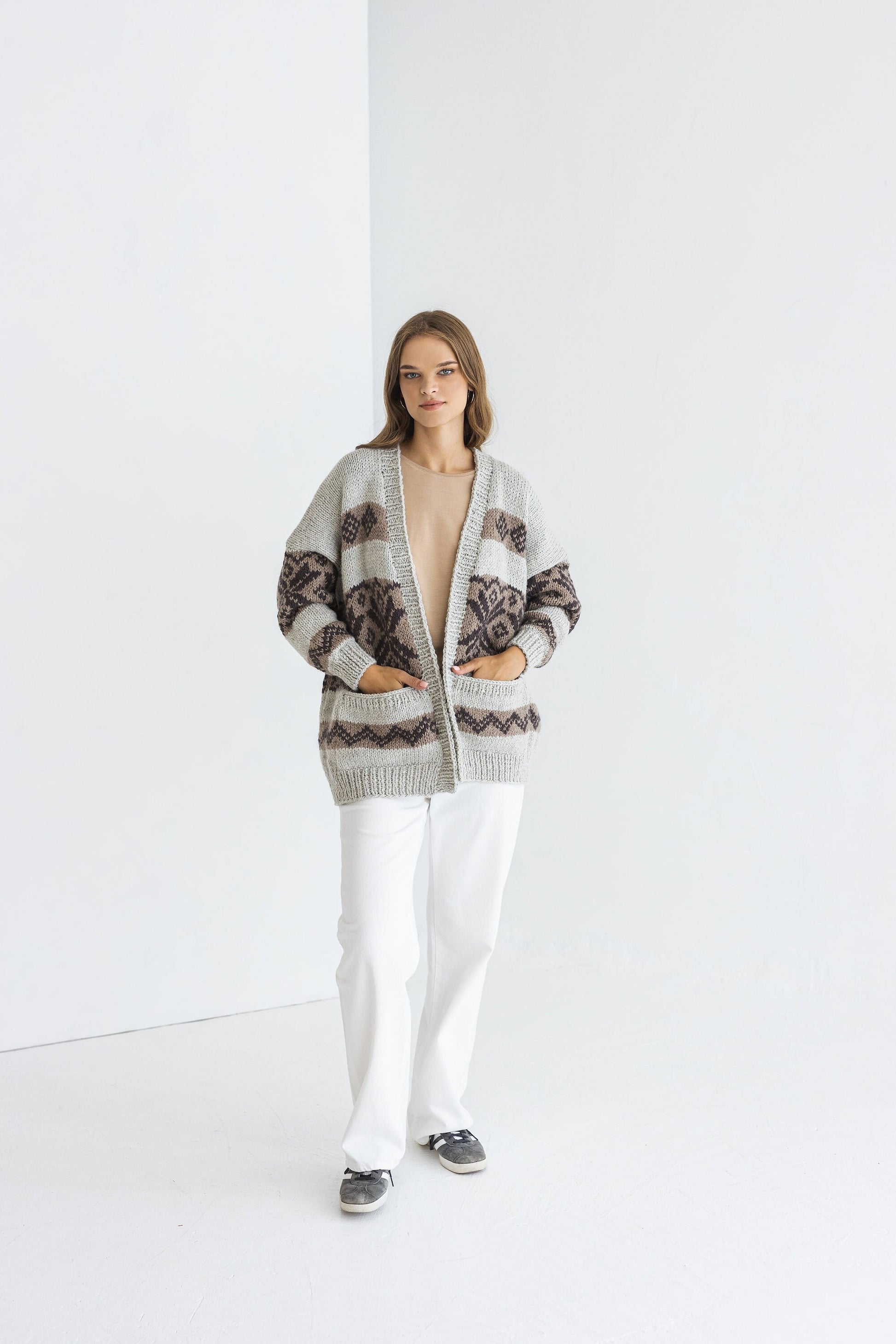Norwegian Oversized Alpaca Cardigan With Pockets, Nordic Super Chunky Cable Knit Cardigan, Icelandic Women Sweater, Fair Isle, Scandinavian