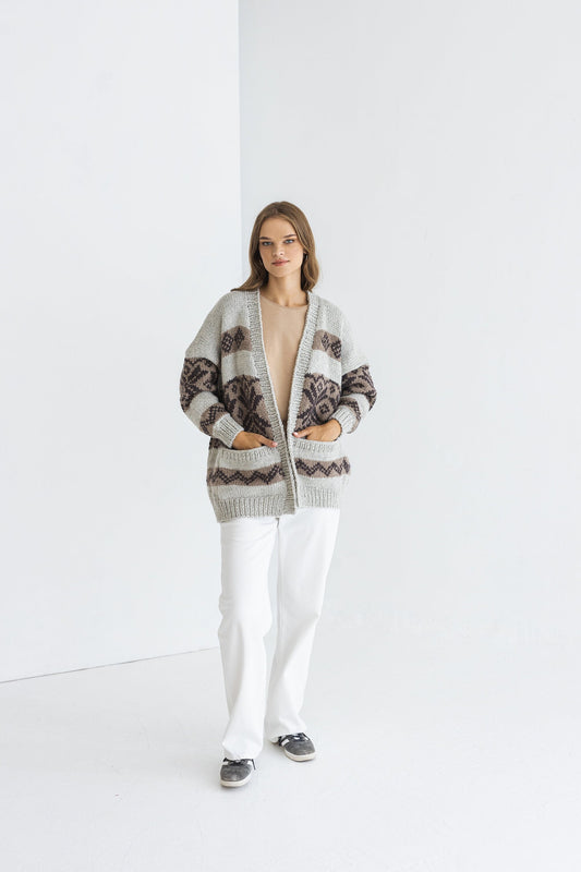 Norwegian Oversized Alpaca Cardigan With Pockets, Nordic Super Chunky Cable Knit Cardigan, Icelandic Women Sweater, Fair Isle, Scandinavian