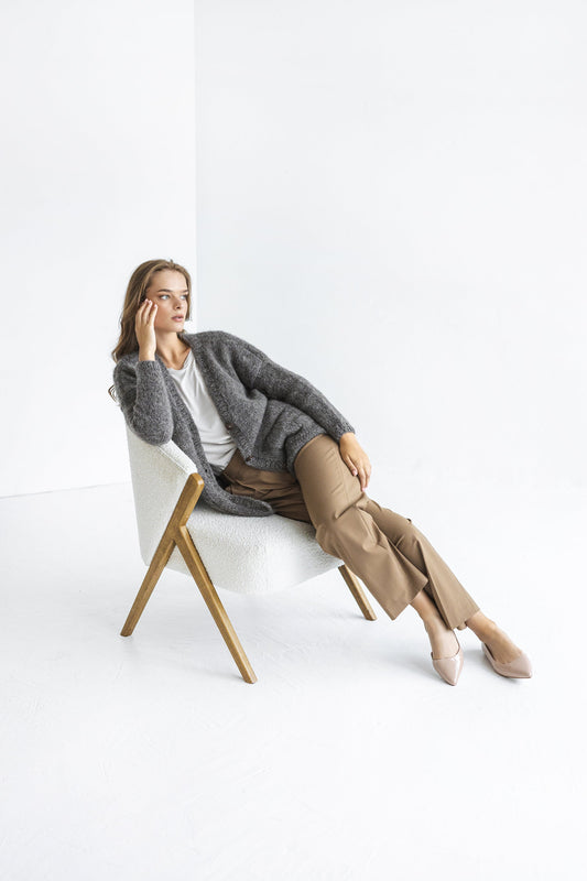 Gray Alpaca Cardigan With Pockets And Buttons, Grey Thick Cable Knit Buttoned Cardigan, Chunky Knit, Alpaca Wool V Neck Sweater Strickjacke